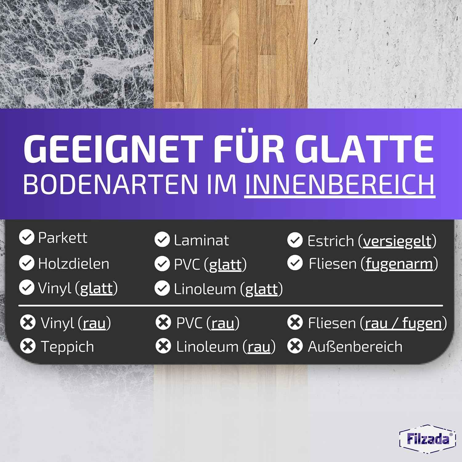 Thumbnail 5 de Filzada Filzgleiter Selbstklebend Set 106 Stück – Grau (Eckig & Rund) | Profi Möbelgleiter