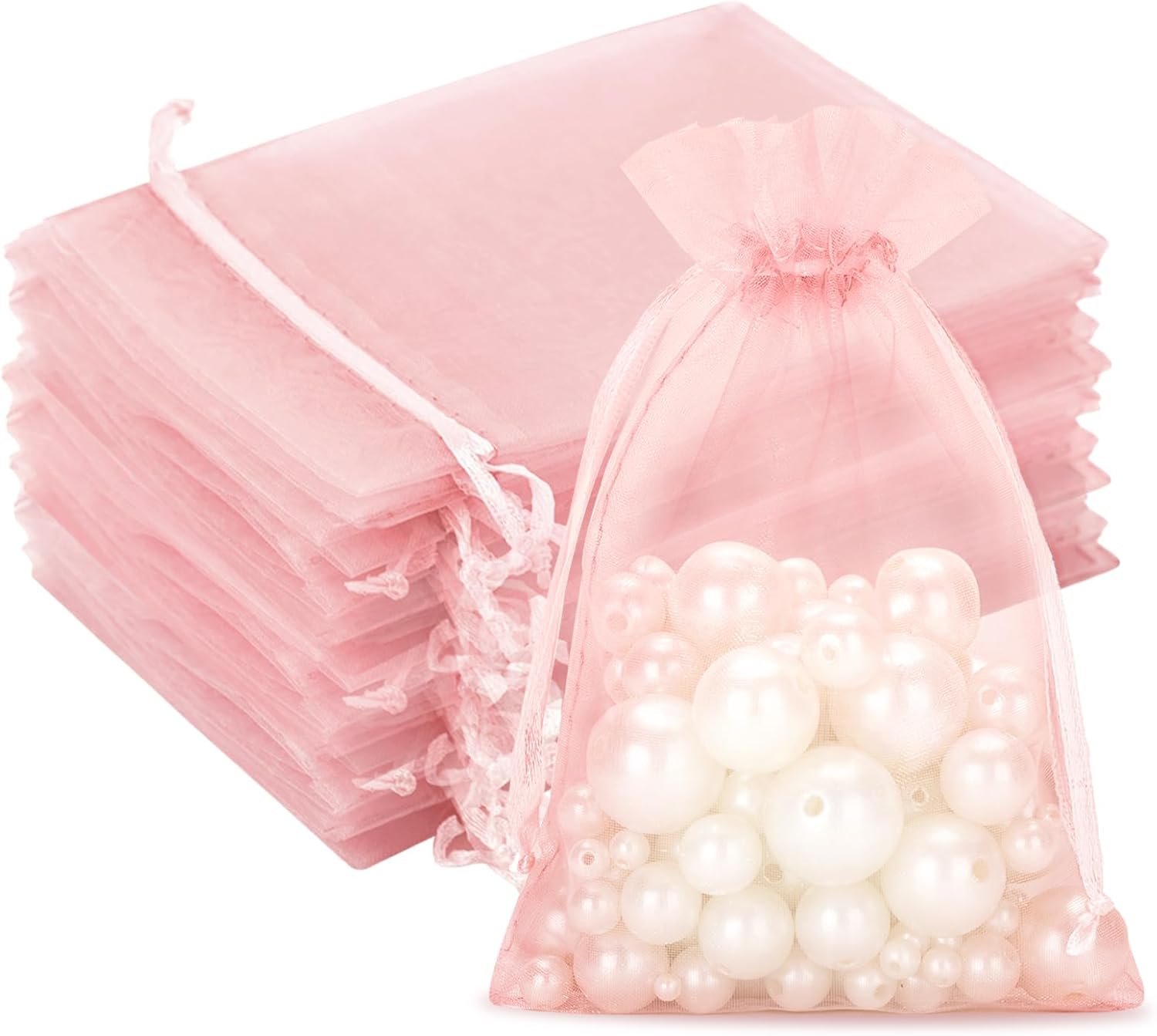 Detalle de G2PLUS Baby Pink Organza Gift Pouches 10x15 cm