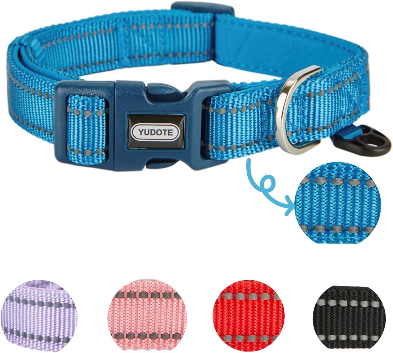 Thumbnail 6 de YUDOTE Reflective Adjustable Nylon Dog Collar with Soft Neoprene Padding – Reflective, Suitable for Puppies and Small Dogs (Black)
