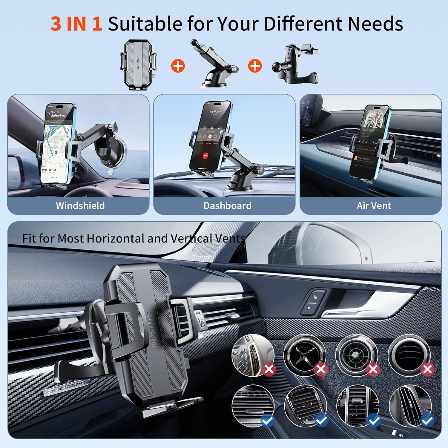 Thumbnail 3 de SUUSON Upgraded 3-in-1 Car Phone Holder Mount