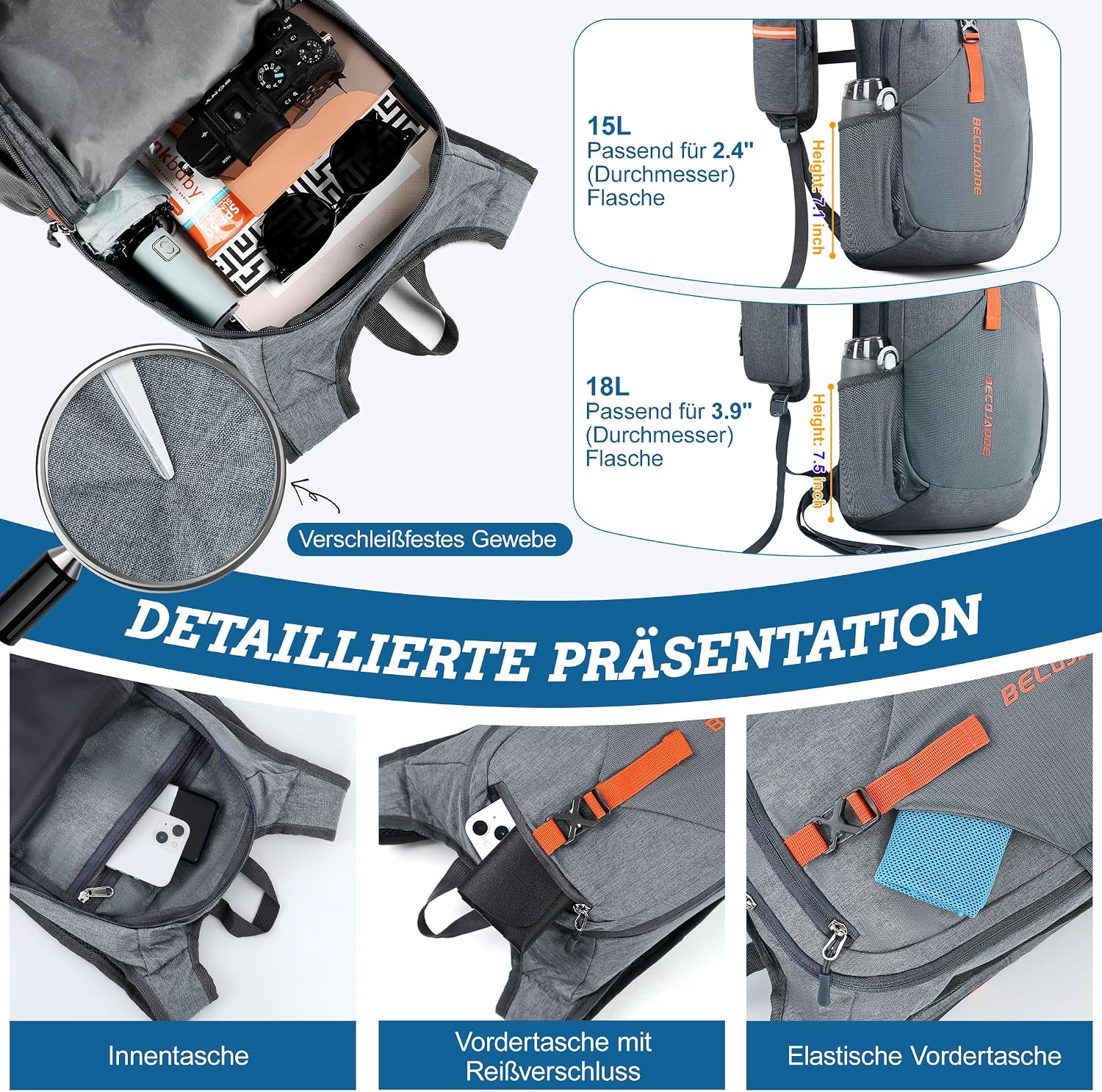 Thumbnail 2 de BECOJADDE 15L Wanderrucksack