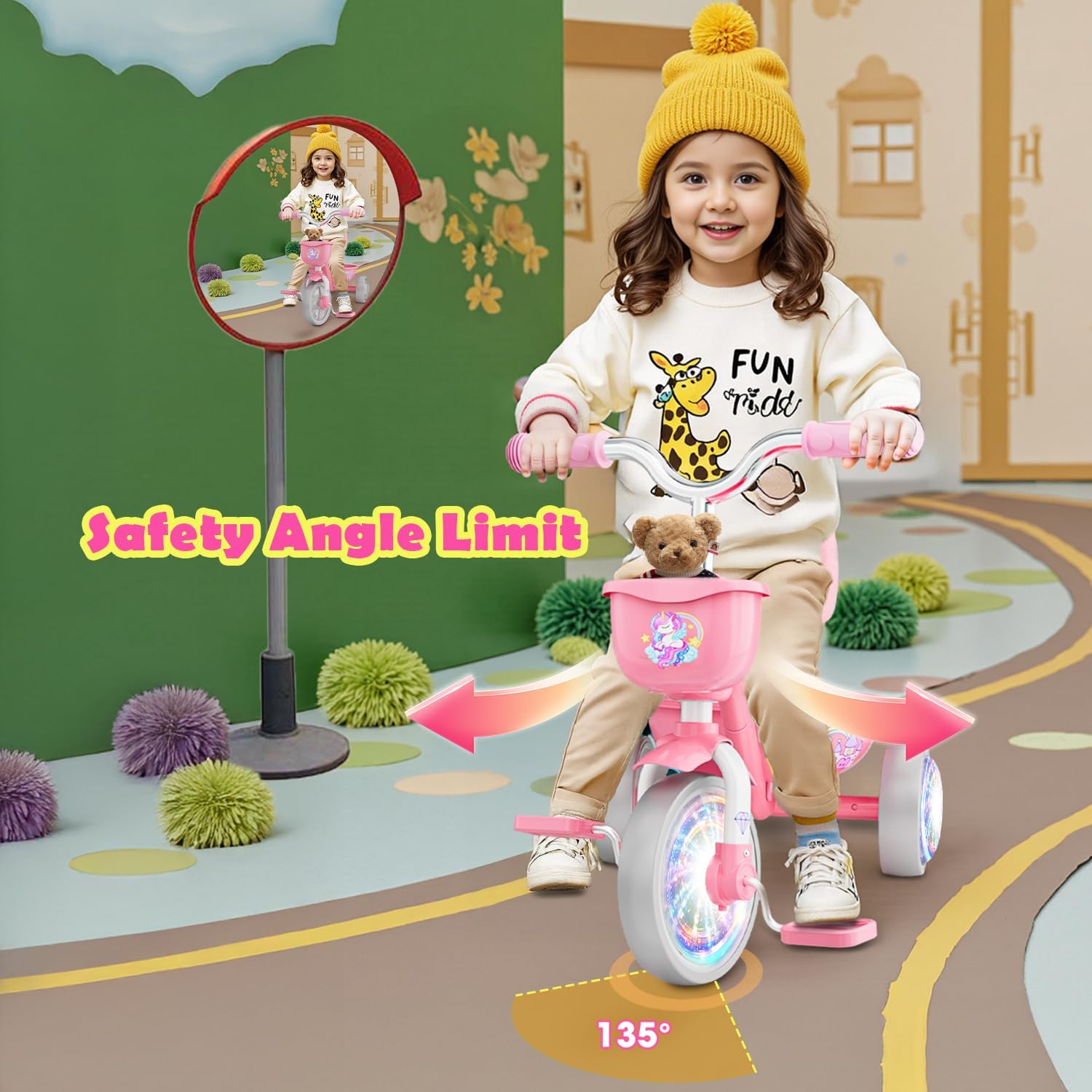 Detalle 1 de HappyGoLucky Unicorn Tricycle with Lighting Wheels, Adjustable Seat & Removable Pedals (2–5 Year Olds)