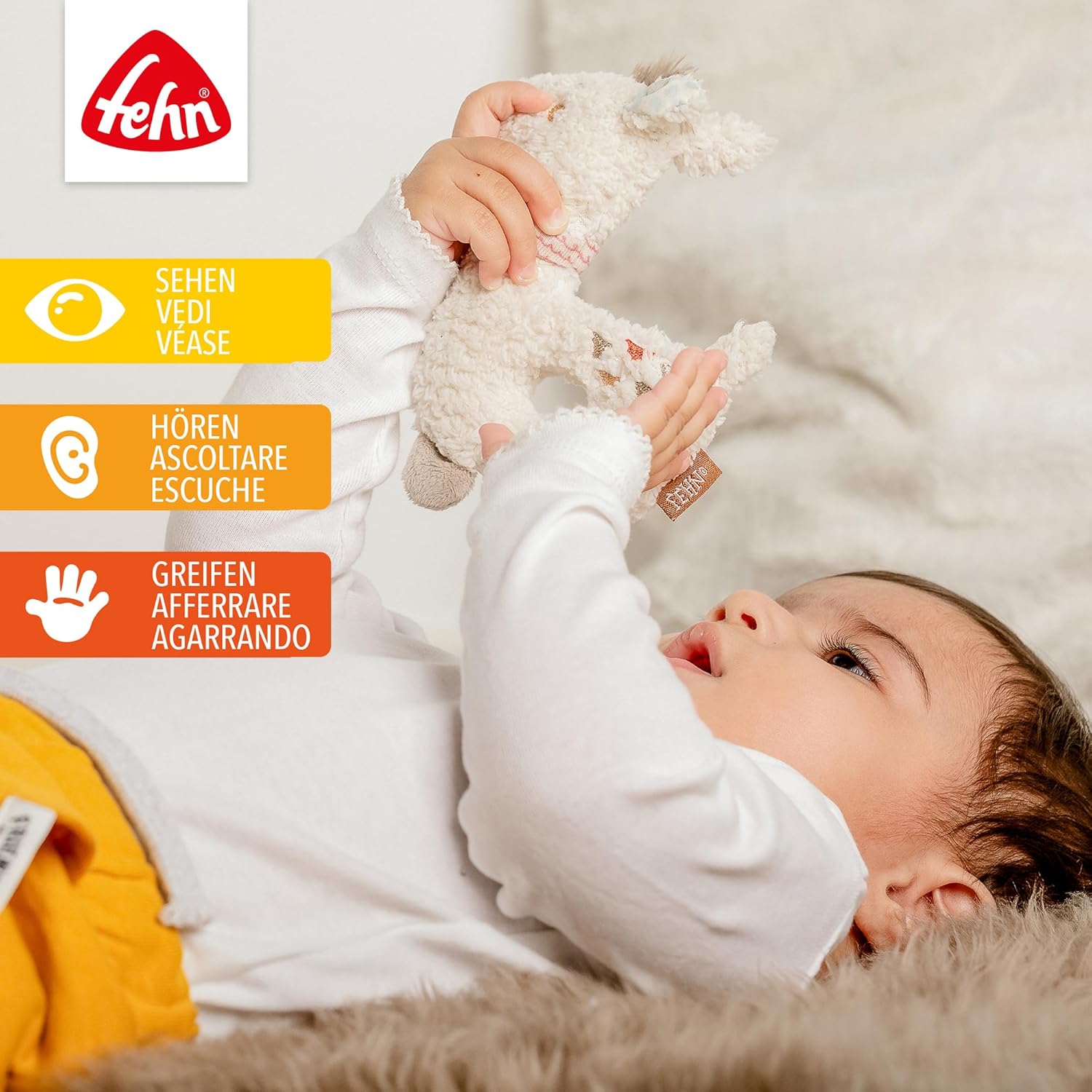 Detalle 2 de Fehn 058154 Ring-Greifling Lama: giocattolo da afferrare con sonaglio per neonati