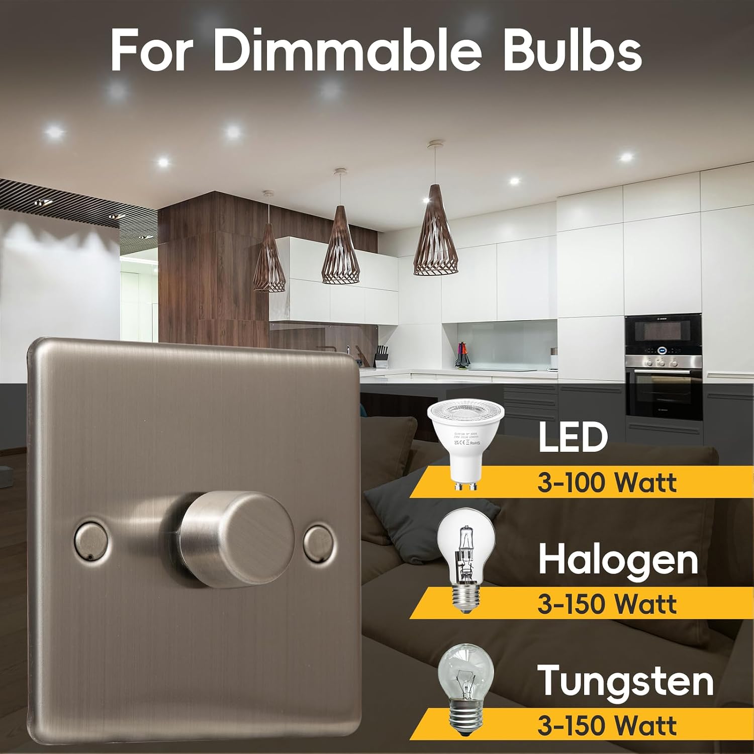 Detalle de Nottac Dimmer Light Switch with Trailing Edge Technology | 1 Gang 2 Way (Brushed Steel)