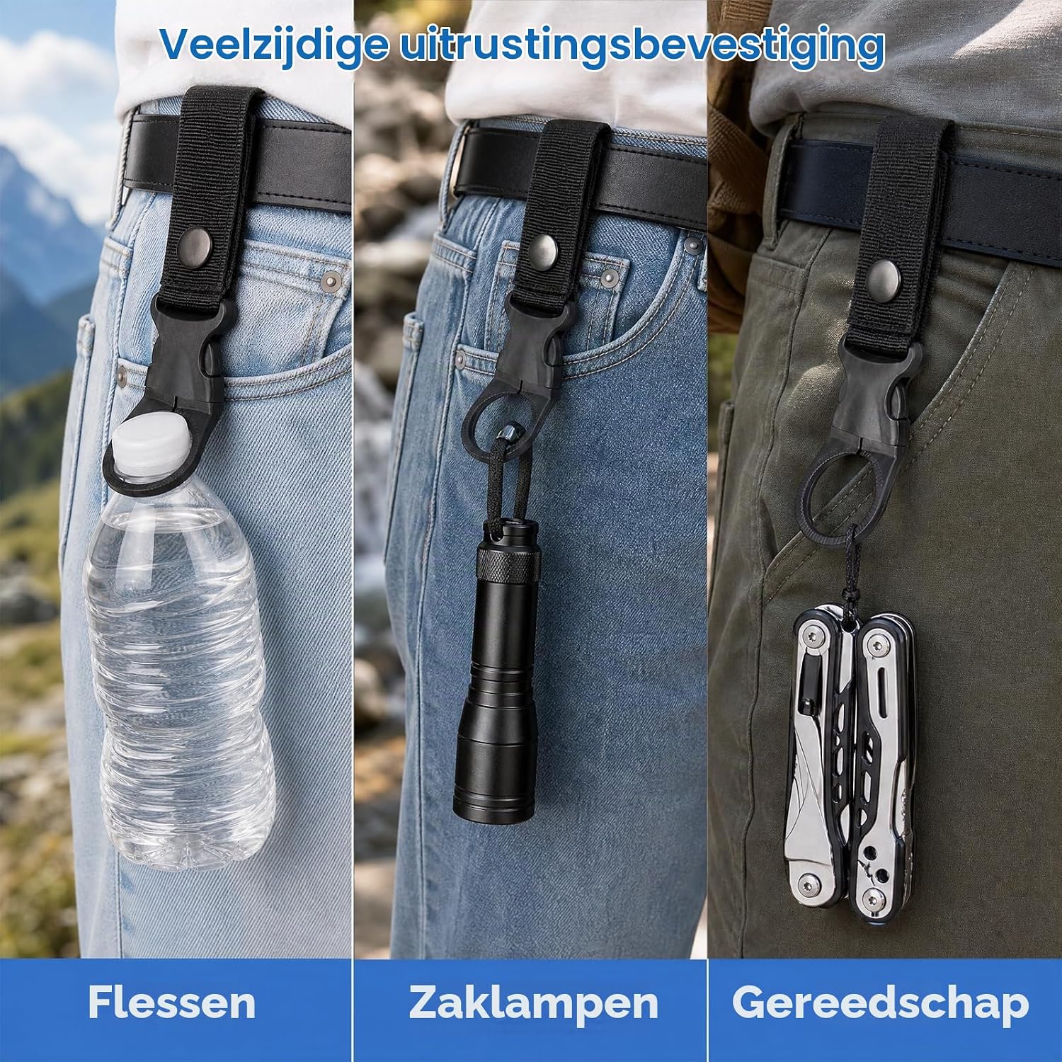 Thumbnail 6 de WIYANQIU set van 8 flessenhouders met karabijnhaak, nylon en verstelbare gesp