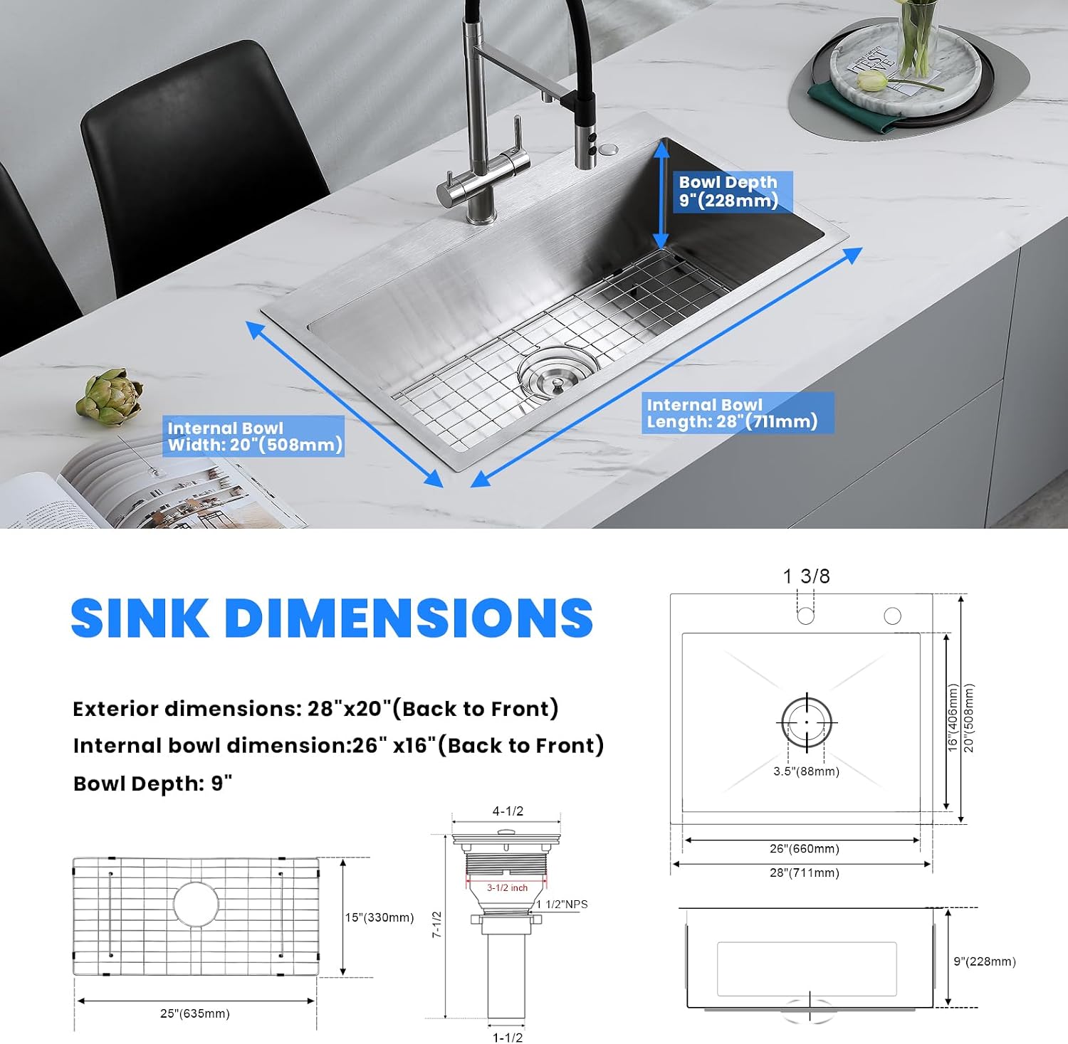 Thumbnail 6 de POPFLY kitchen sink, 18-gauge stainless steel