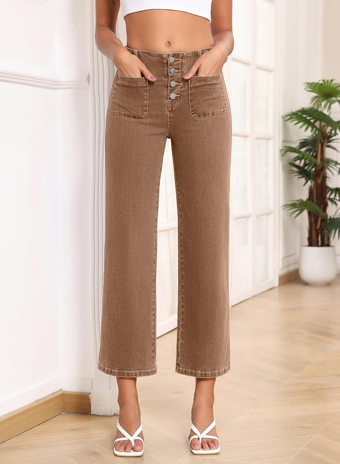 Thumbnail 4 de Sidefeel Women's Wide Leg Jeans: High Waist, Zimbaplata Denim, Stretchy & Comfortable