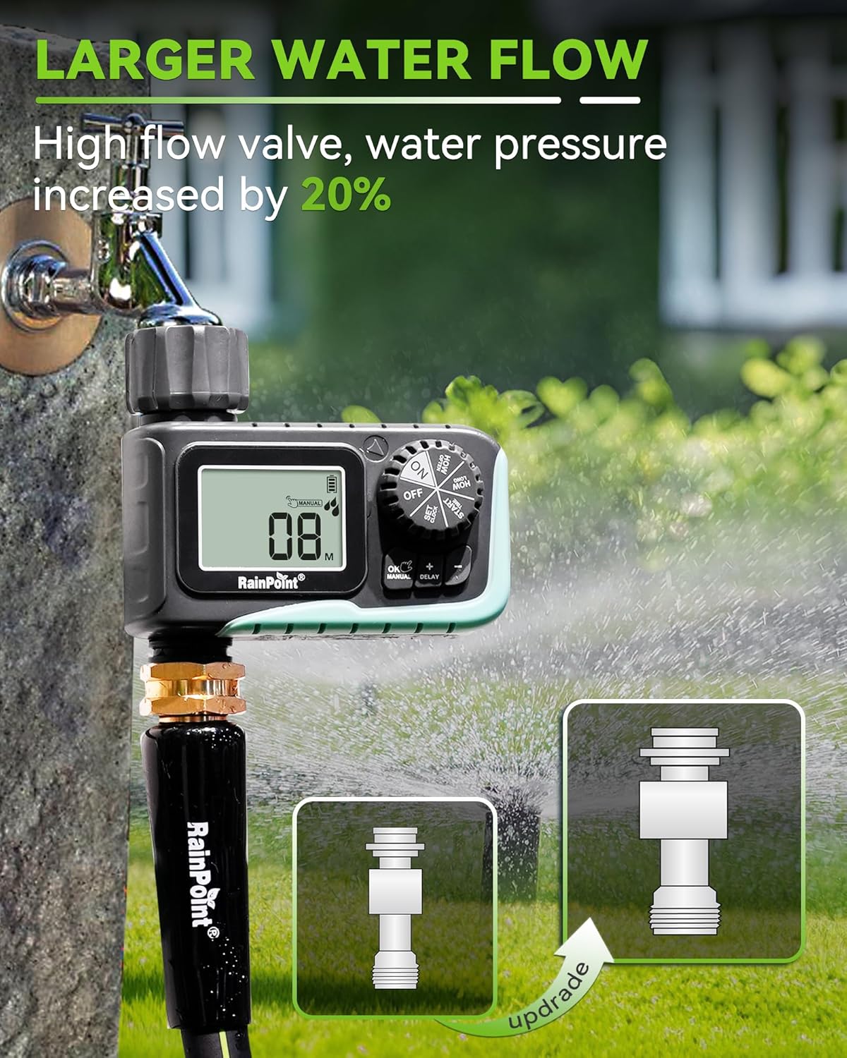 Detalle de RAINPOINT Programmable Sprinkler Timer (1 Outlet) for Garden Hose with Rain Delay