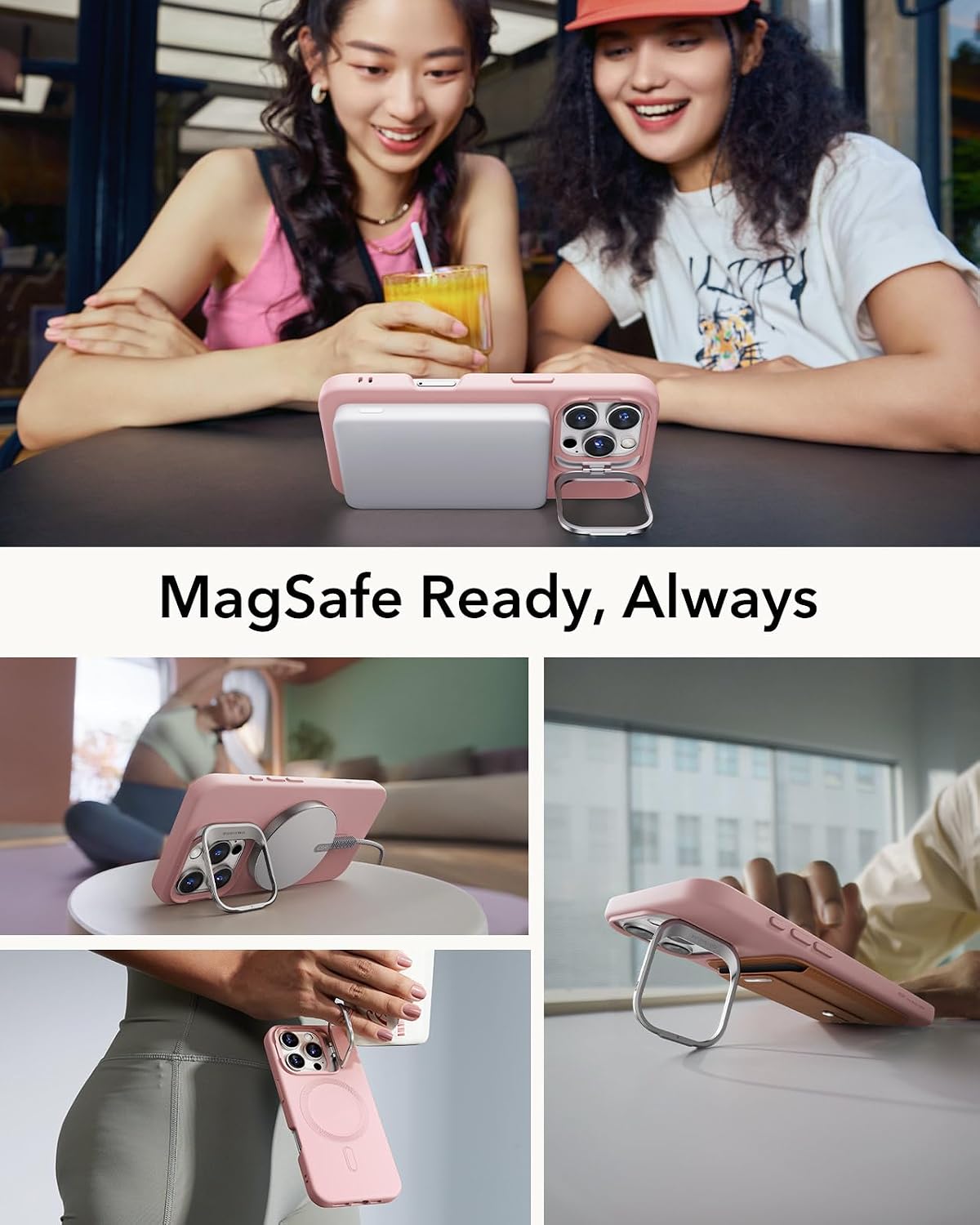 Detalle 2 de ESR Cloud Series Silicone Case with Stand for iPhone 16 Pro (MagSafe) in Pink