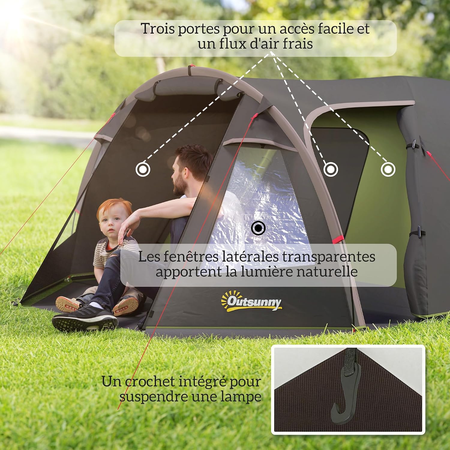 Thumbnail 5 de Outsunny Tente de Camping familiale 2-4 Personnes