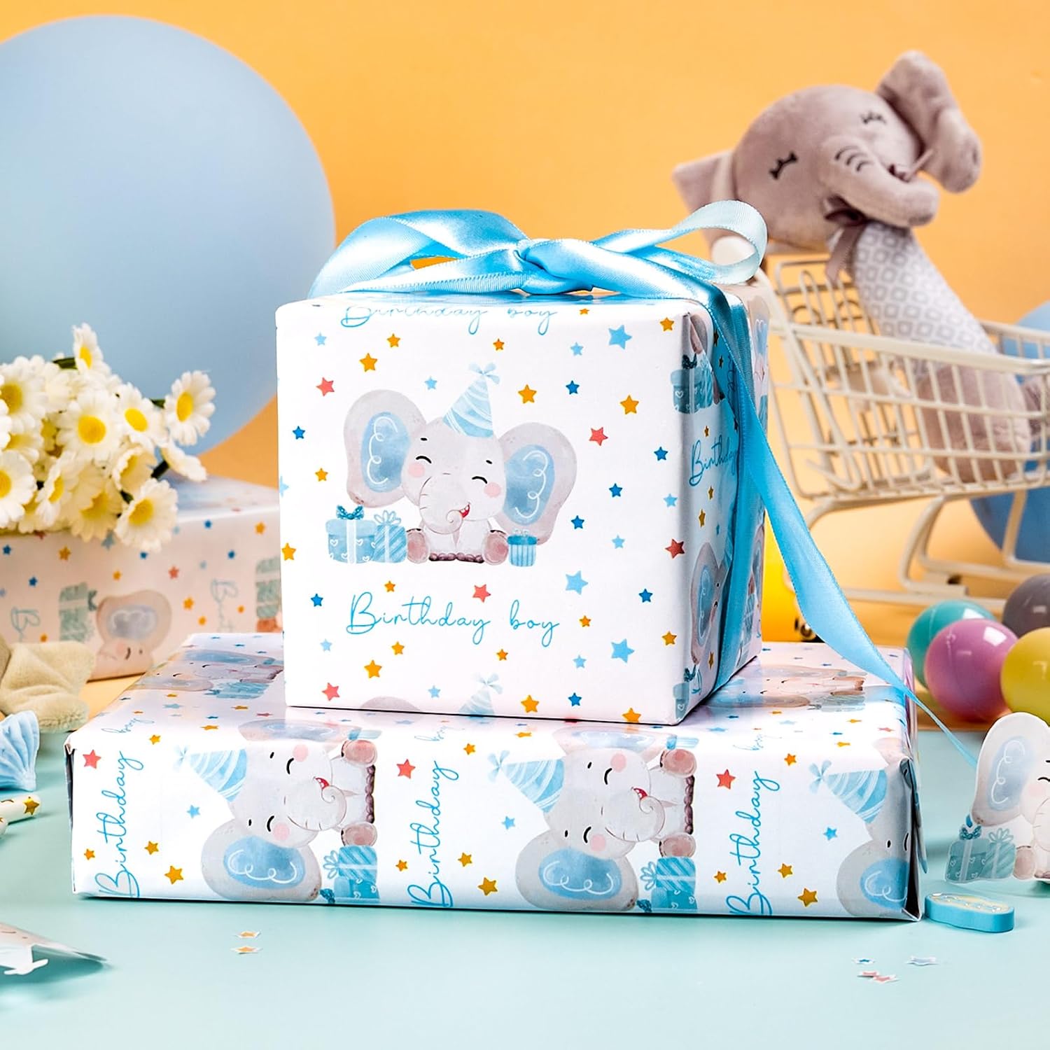 Thumbnail 1 de Wikadlik Geschenkpapierrolle „Baby Boy Blue Elephant Star“ – 43 cm x 10 m