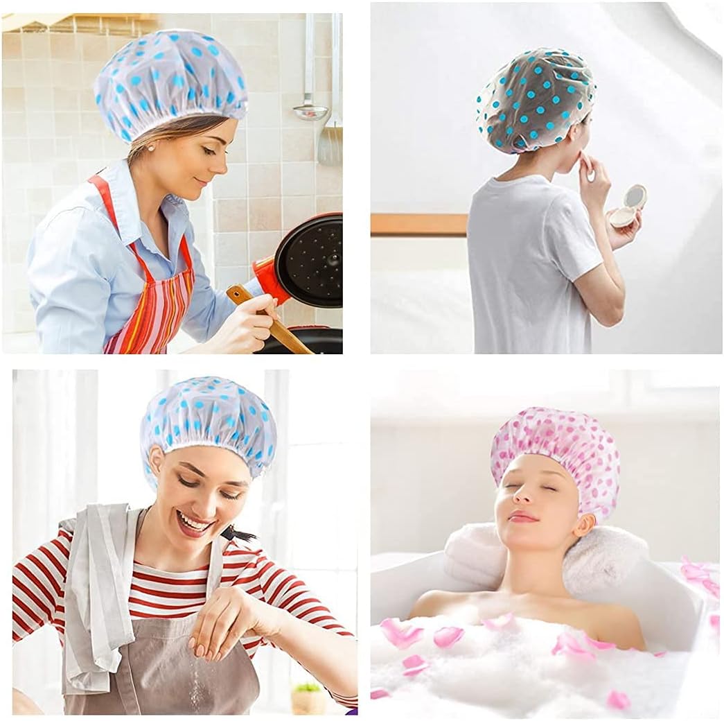 Detalle 2 de VTECHOLOGY Reusable Shower Caps, 6-Pack, PE with Elastic Band