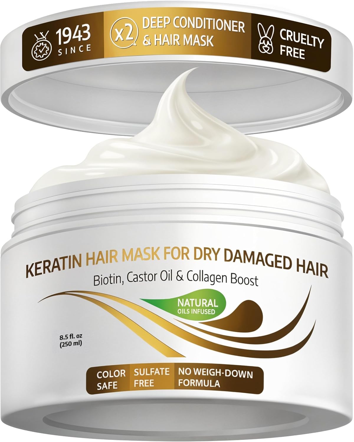 VITAMINS Hair Cosmetics Keratin Hair Mask Protein Repair Treatment (Biotin, Collagen & Castor Oil) — 8.5 fl oz