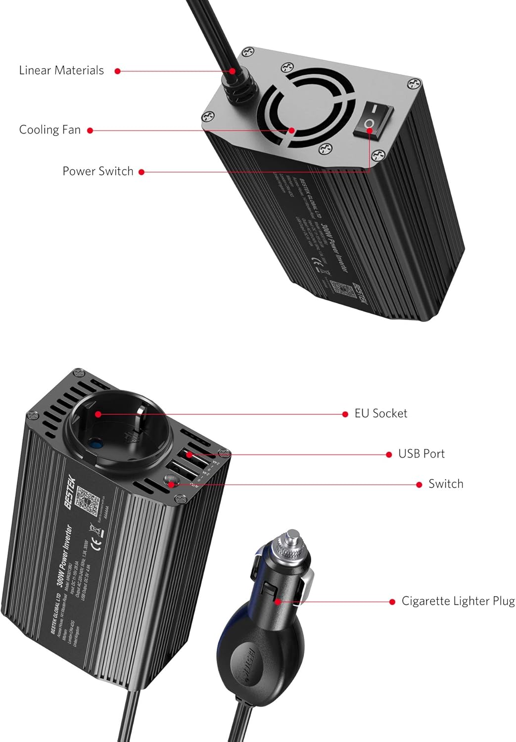Thumbnail 5 de BESTEK 300W Inverter da Auto 12V a 220V con 2 Porte USB – guida all'acquisto