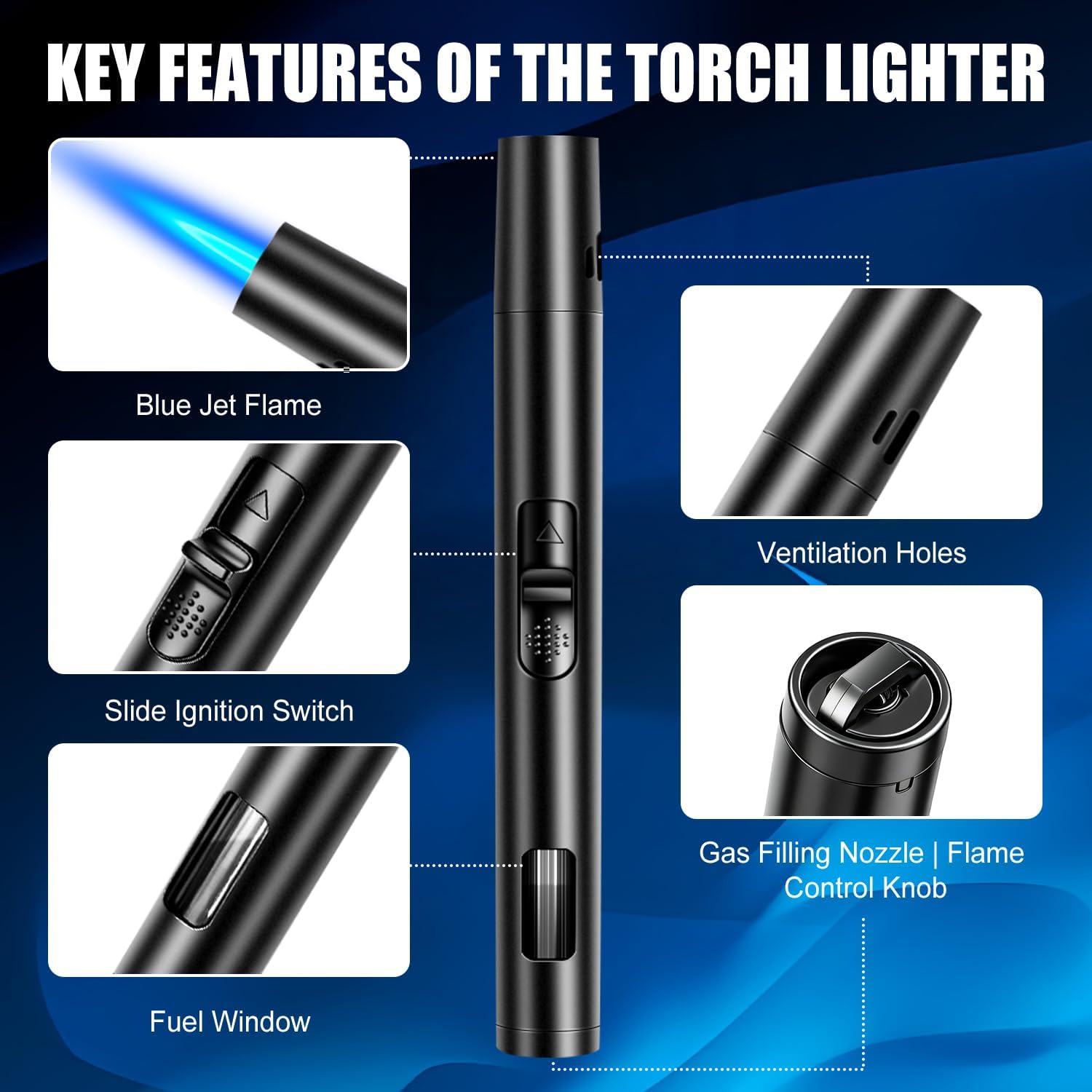 Detalle de LcFun LST-132-1 Refillable Torch Lighter 2-Pack, Wind-Resistant Flame