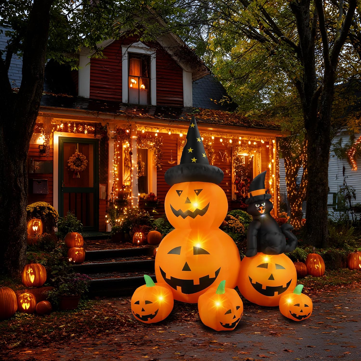 Detalle de NovaFloat 01 6-Ft Halloween Inflatable with Pumpkin Patch, Black Cat & LEDs