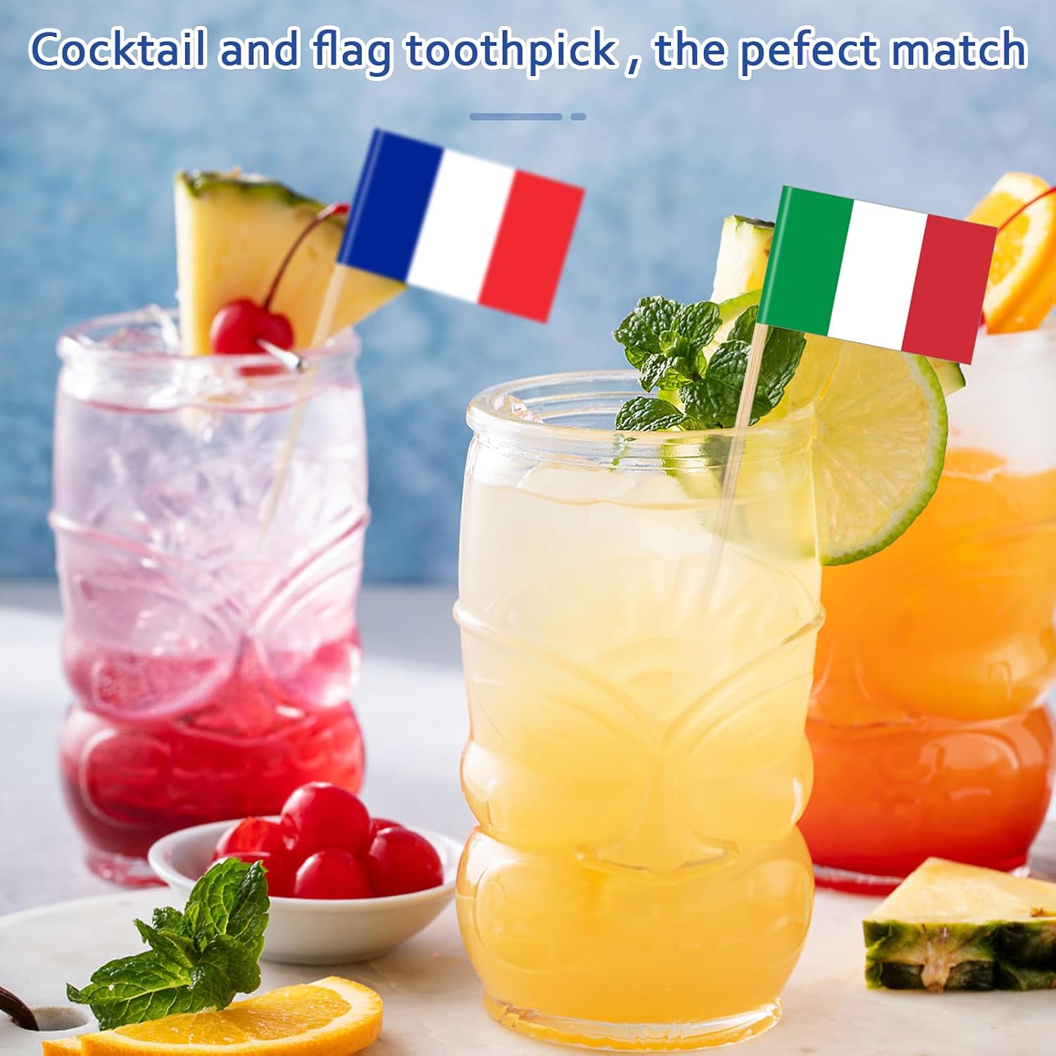 Detalle 1 de Kisvic YQGQ-01 cocktailprikkers met 100 dubbelzijdige landen- en vlagdecoraties