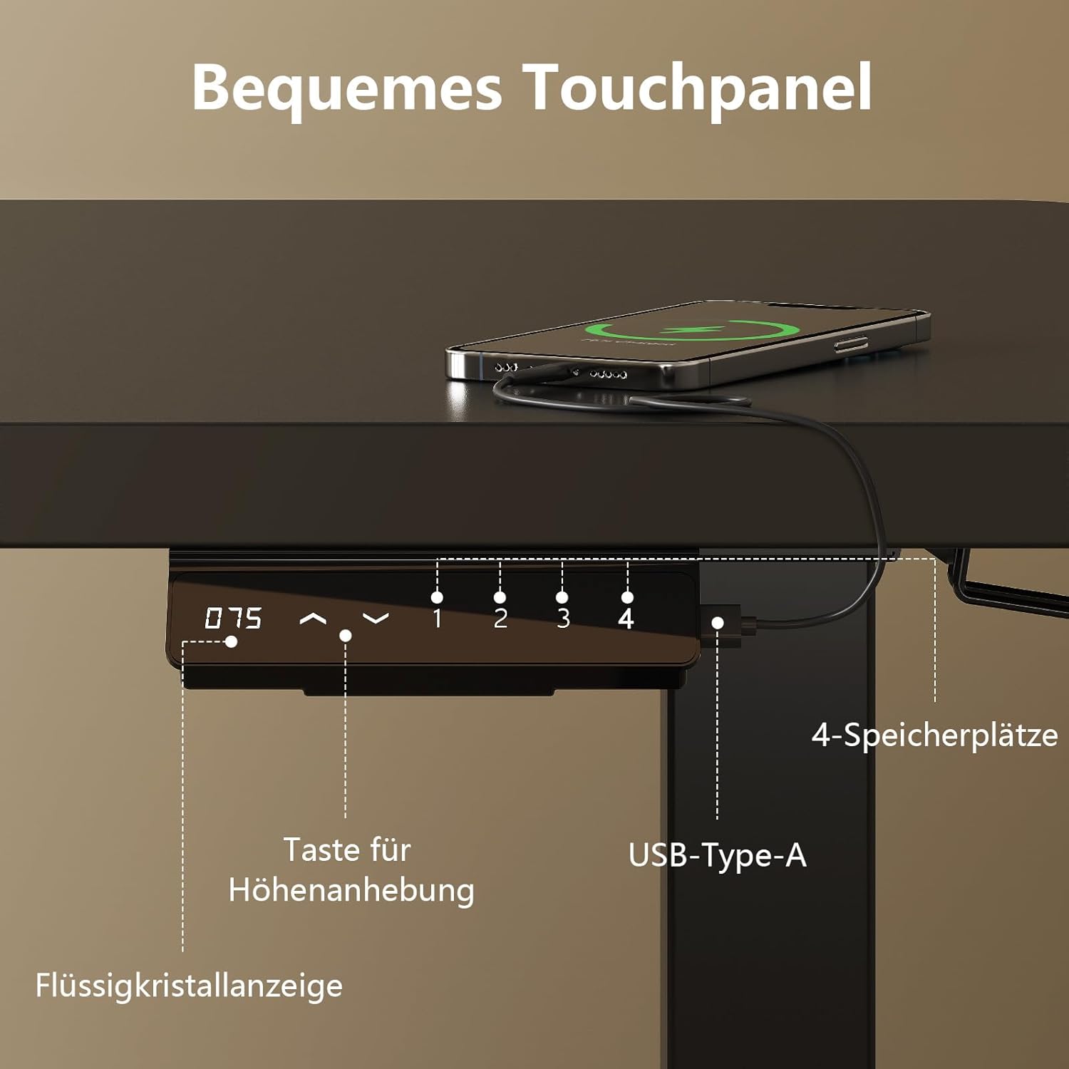 Thumbnail 4 de TRIUMPHKEY höhenverstellbarer Schreibtisch mit Dualmotor, 200x80 cm, Touchscreen & USB-A (schwarz)