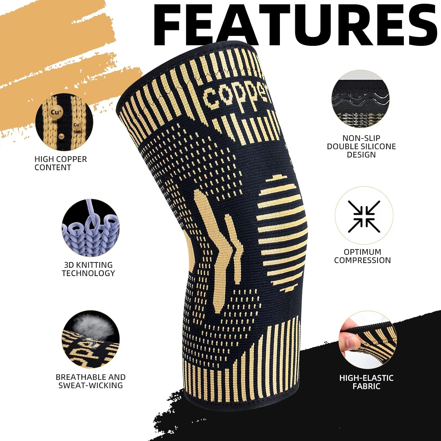 Detalle 2 de Copper Knee Support 2-Pack compression sleeve for pain relief