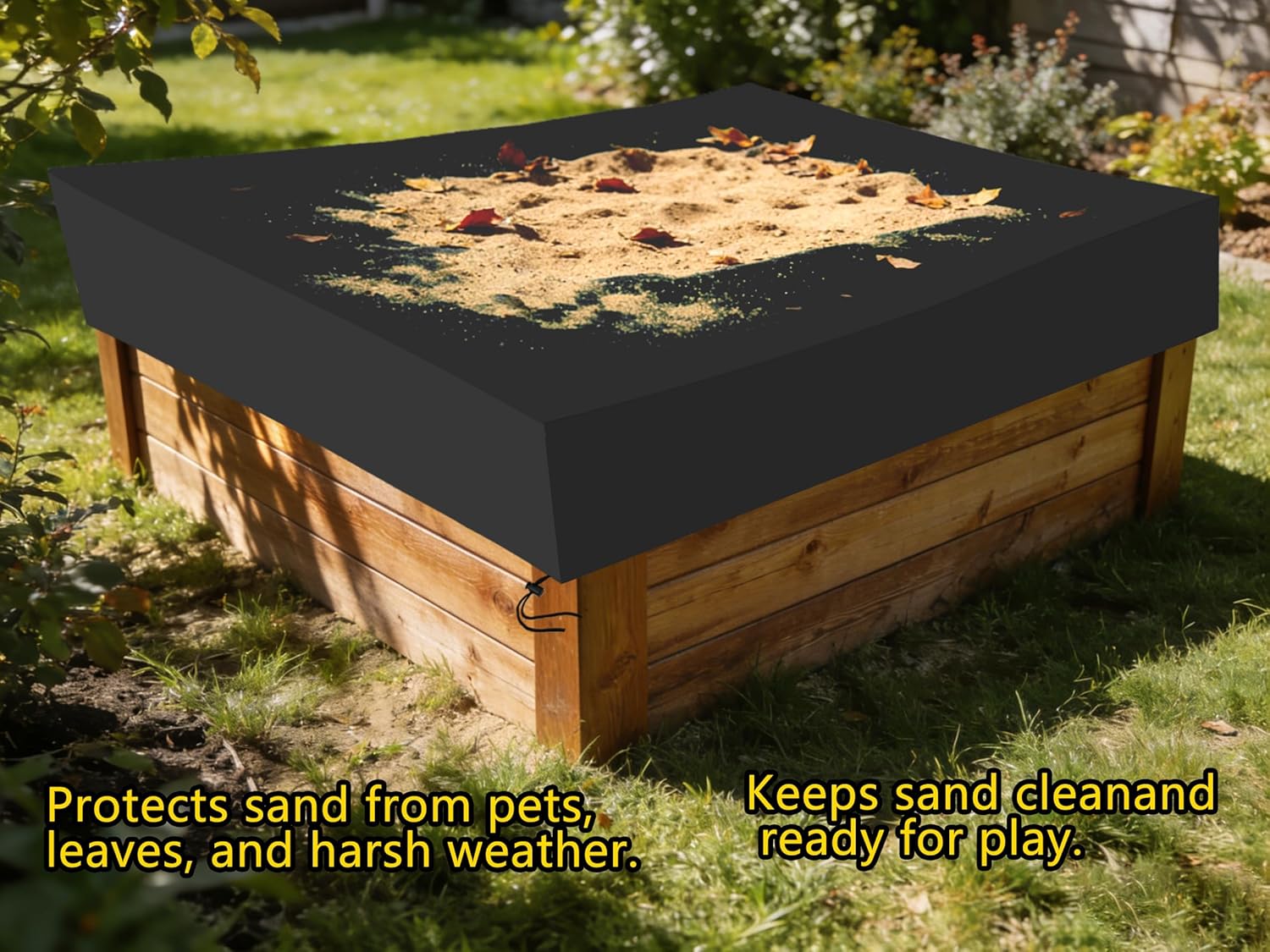 Thumbnail 5 de Sandkasten-Abdeckung wasserdicht aus 210D Oxford-Stoff (150 × 150 × 20 cm, schwarz) mit Kordelzug