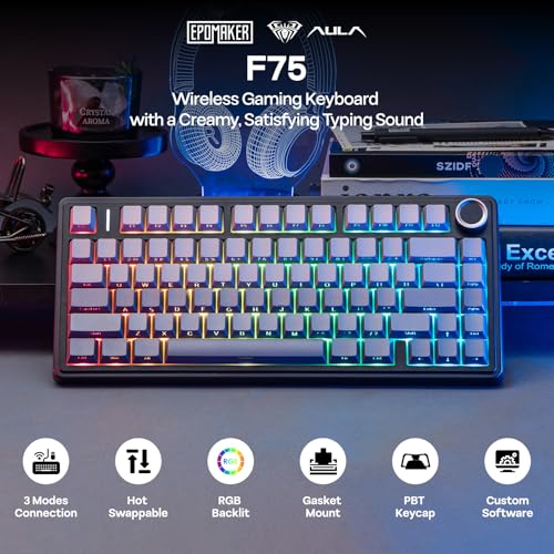 Detalle de EPOMAKER x Aula F75 Teclado mecánico 75% con intercambio en caliente, 3 modos de conexión y acolchado de 5 capas