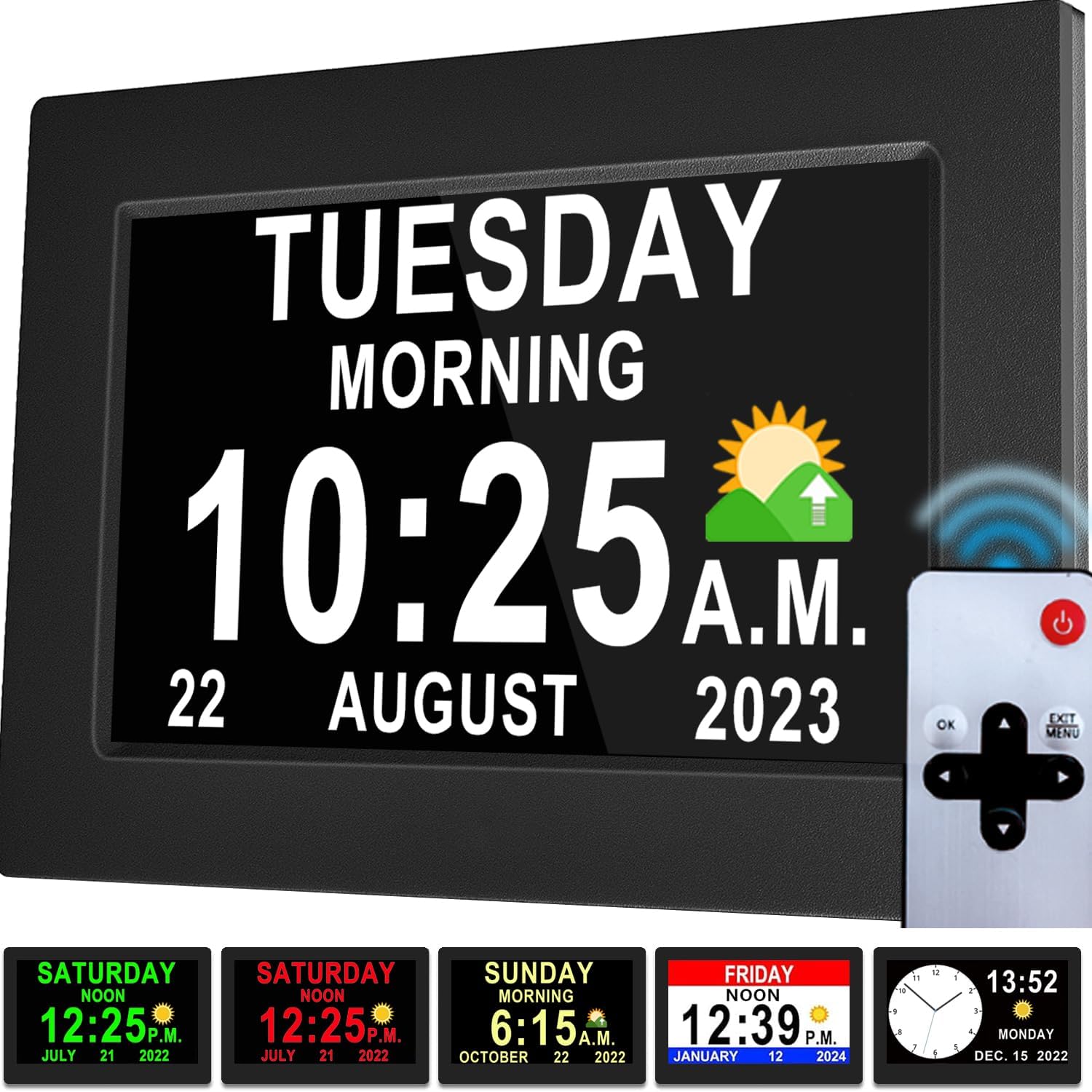 Thumbnail 6 de Véfaîî 10" Large Digital Clock with DST, Sun/Moon Icons, Reminders and Calendar – Ideal for Seniors