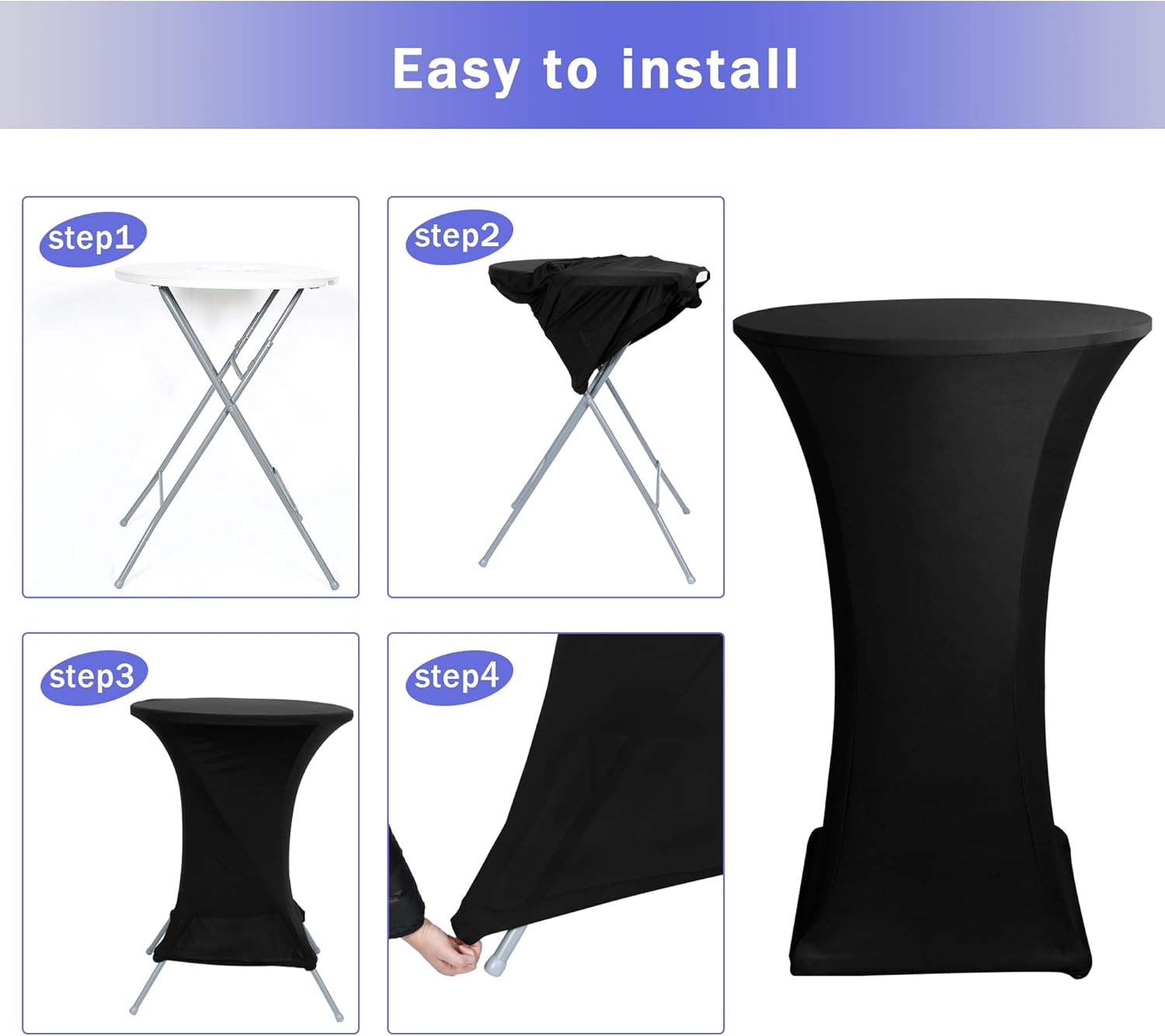 Detalle 2 de HolidayIdeas Cocktail Table Covers (2 Pack) — Fitted Stretch Spandex High Top Tablecloths for 30"-32" Diameter x 43" Height Tables