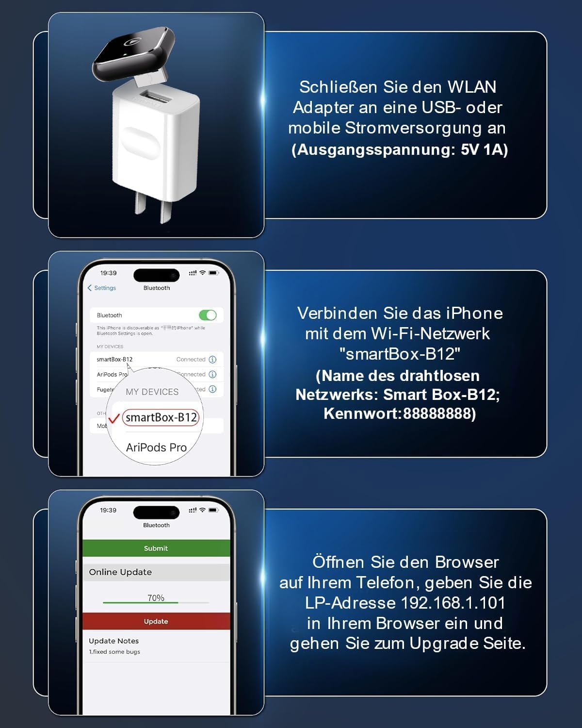 Thumbnail 6 de 2026 Verbesserter 2-in-1 Wireless CarPlay Adapter (CarPlay/Android Auto) mit Bluetooth 5.3 & Wi‑Fi 6 – Plug & Play