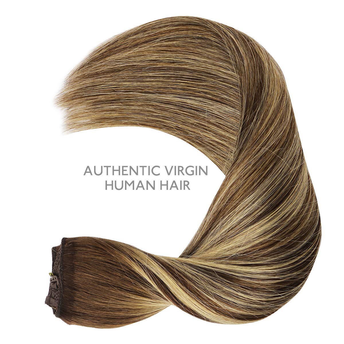 Detalle de WENNALIFE Real Human Hair Wire Extensions, 22 inch, 120g, Balayage Chocolate Brown to Honey Blonde