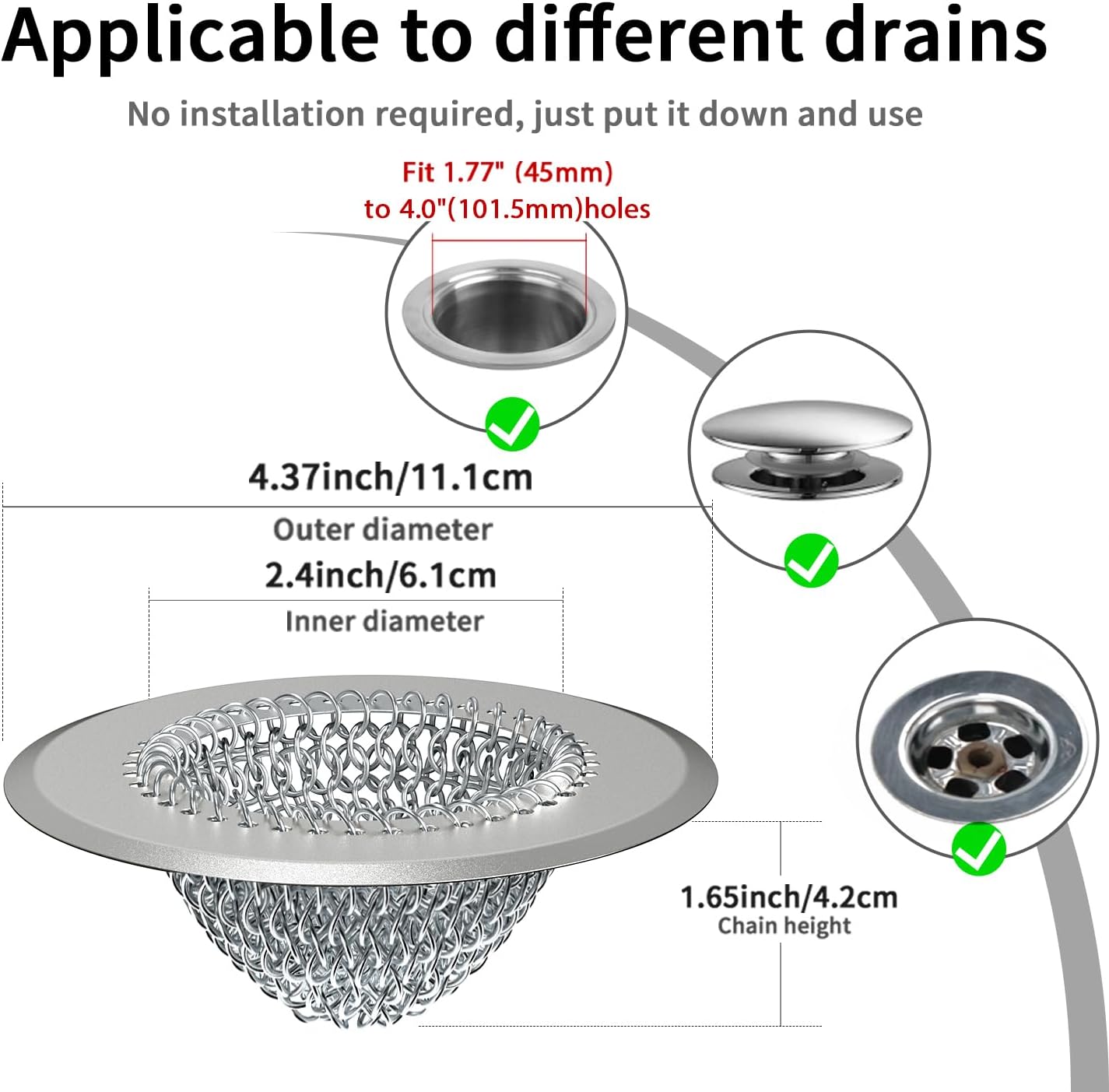 Detalle de TRAPMATE XN-LG Shower Drain Hair Catcher, 4.4-Inch 304 Stainless Steel