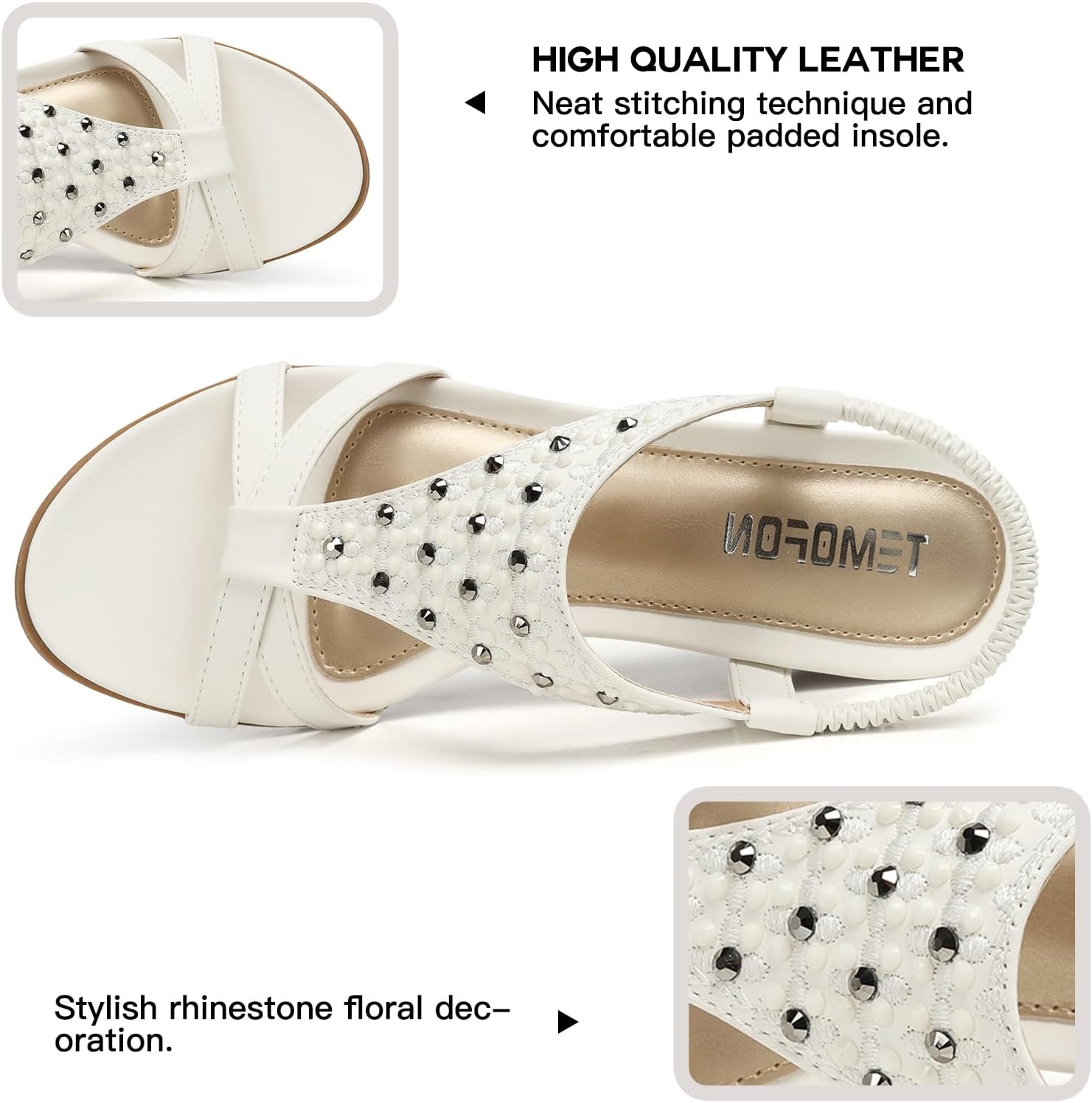 Detalle de TEMOFON Women's Low Wedge Heels Summer Dressy Platform Sandals with Elastic Ankle Strap