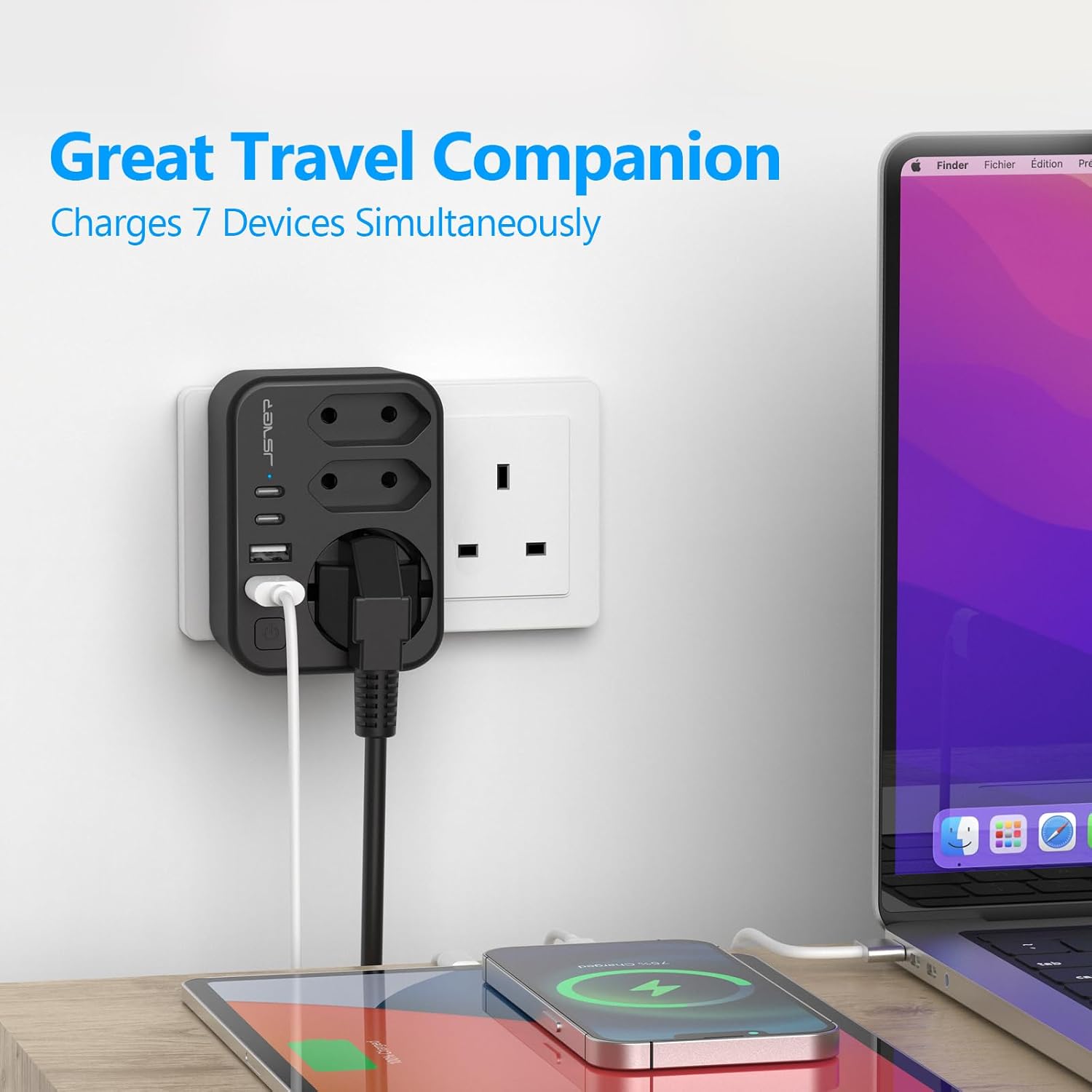 Detalle 2 de JSVER adattatore da viaggio 7 in 1 Schuko 15 W