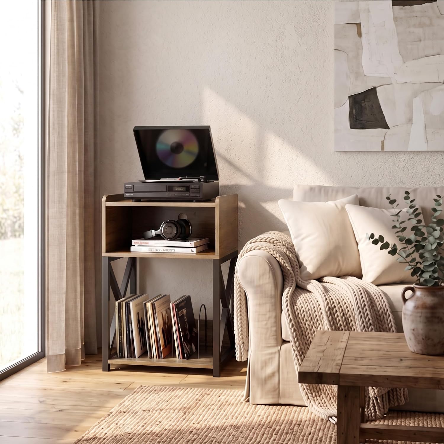Detalle 1 de MECHYIN Record Player Stand with 3-Tier Storage