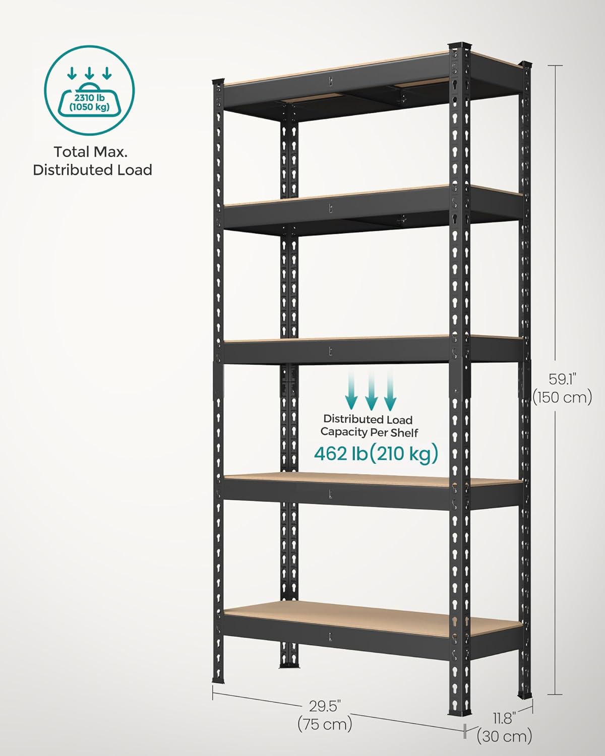 Detalle de SONGMICS GLR300BZ03 5-Tier Storage Shelves, Adjustable Steel and MDF Unit