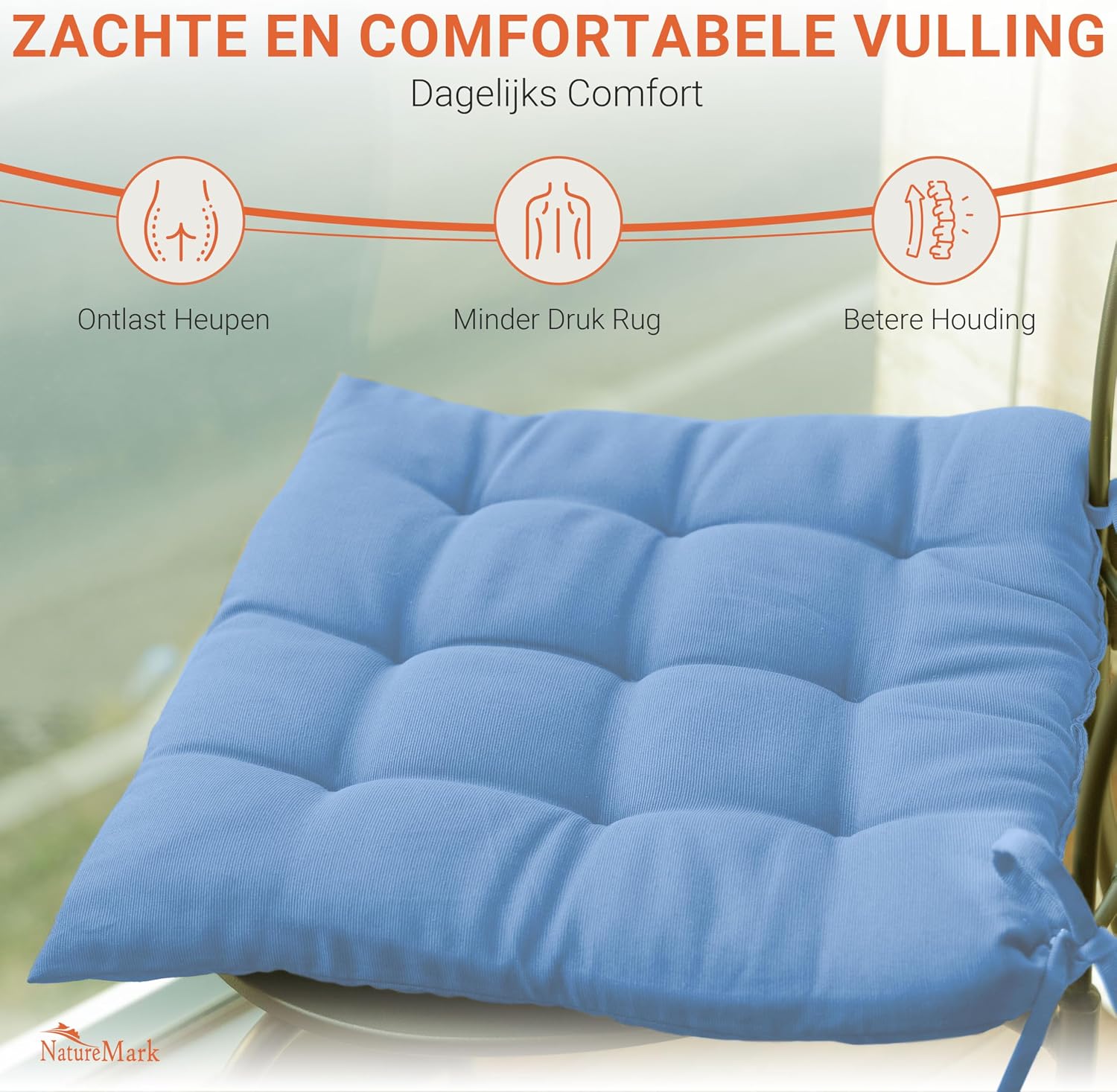 Detalle 1 de NatureMark NM-CCS-170-LB-44 stoelkussens, set van 4, lichtblauw