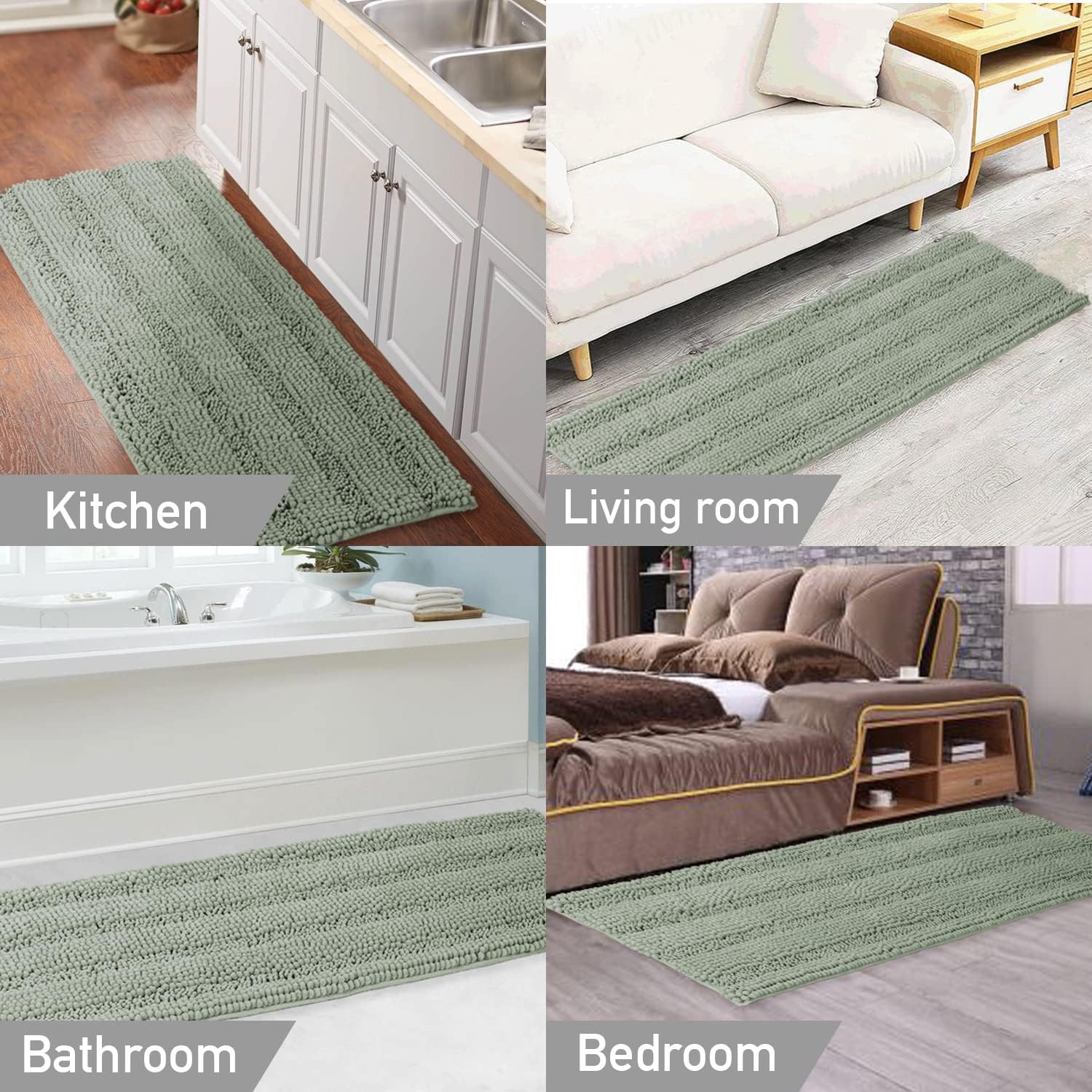 Thumbnail 4 de Turquoize Sage Green Bathroom Rug Runner
