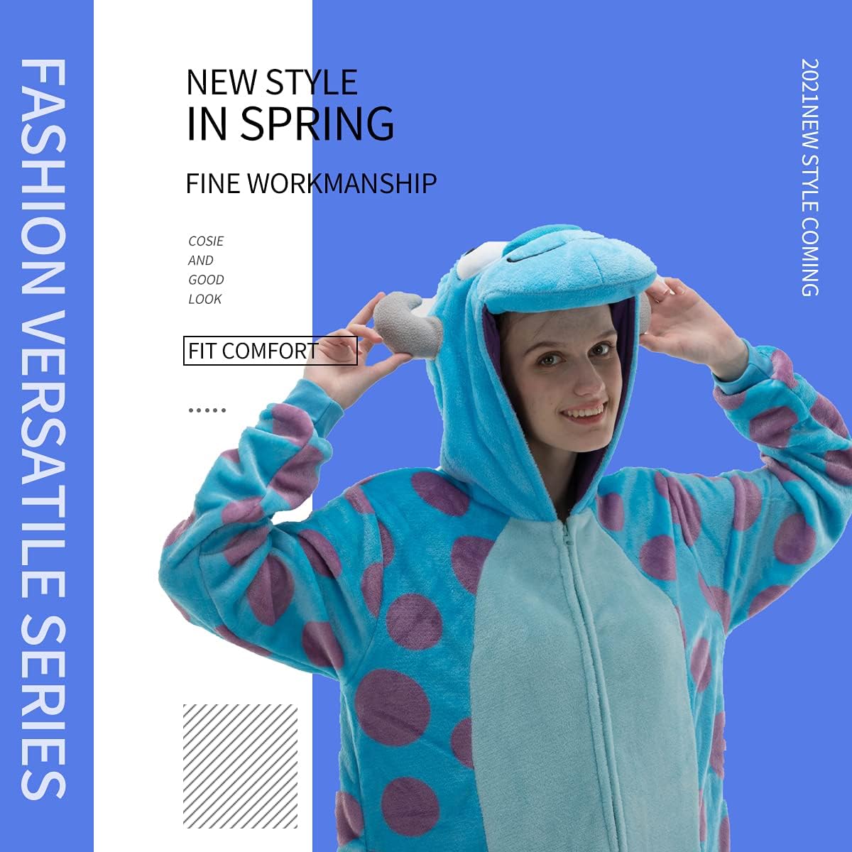 Detalle 1 de COSUSKET Snug Fit Adult Onesie Pajamas, Flannel Sulley Costume with Zipper