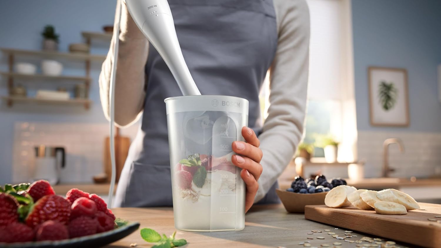 Detalle de Bosch Frullatore a Immersione MSM6B150, 300 W, impugnatura ergonomica, lama in acciaio inox e piede removibile lavabile