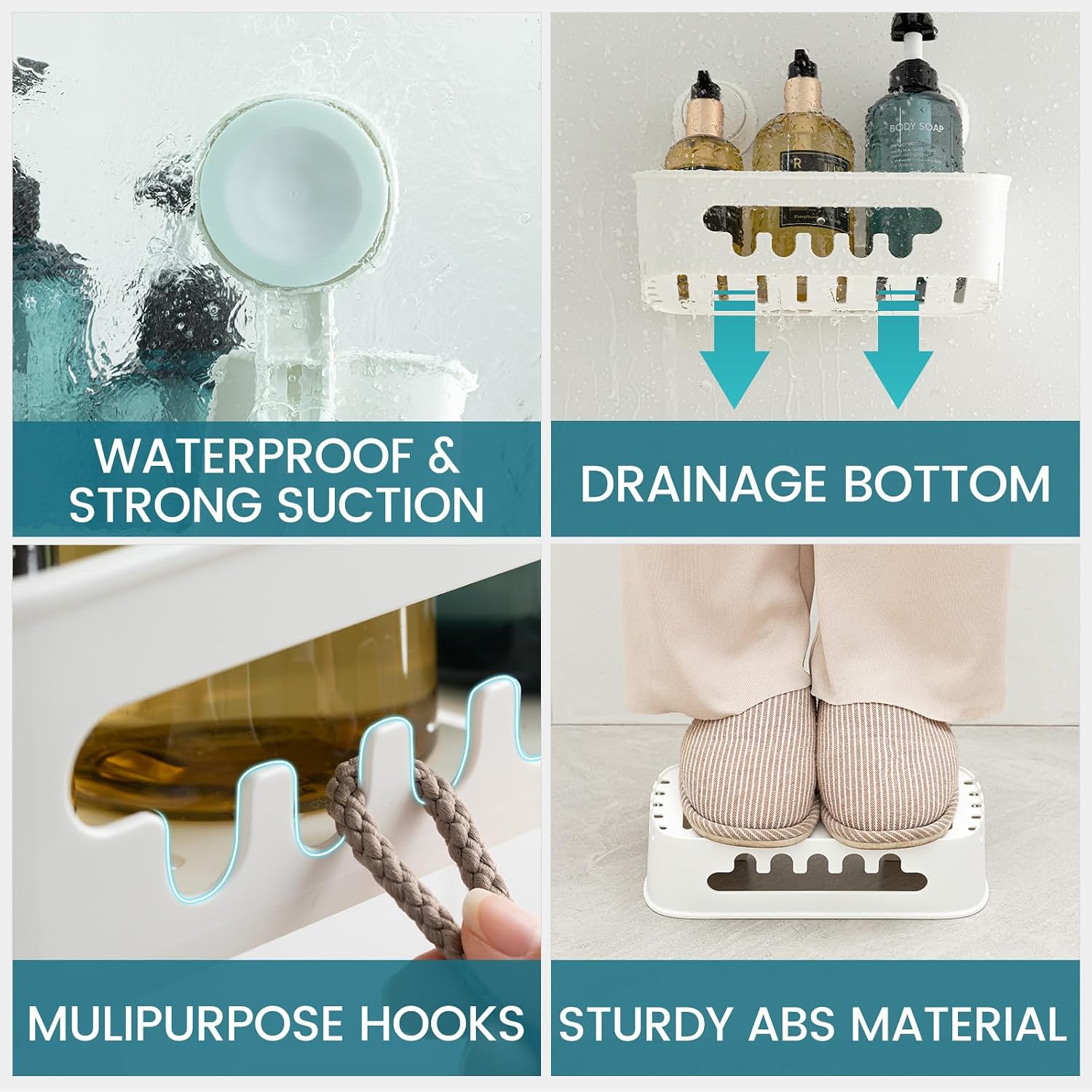 Detalle de TAILI Shower Caddy Suction Cup 2 Pack Heavy-Duty Bathroom Shower Organiser, White