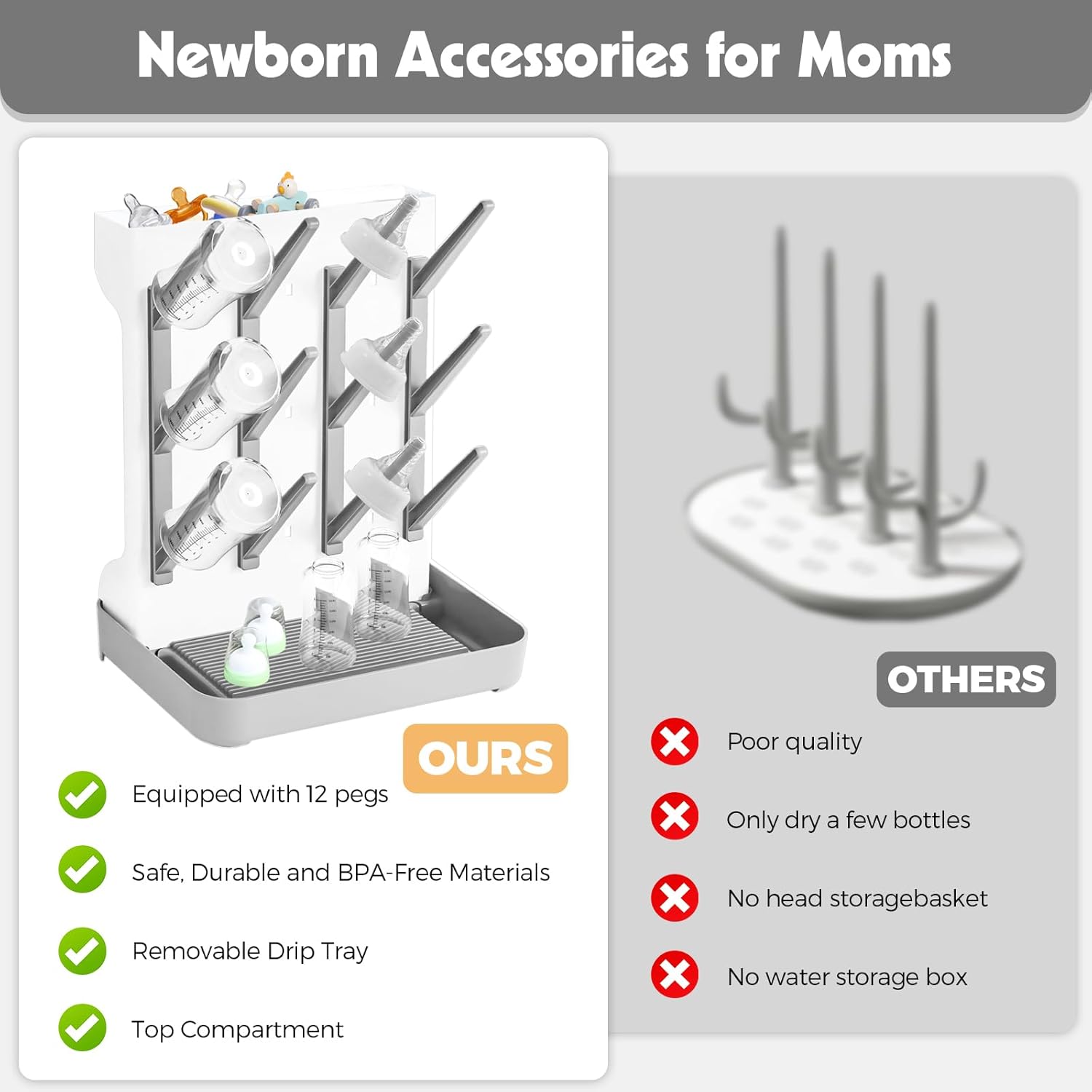Thumbnail 6 de Parsuko Baby Bottle Drying Rack – Large, Removable Vertical Dryer for Bottles, Nipples and Accessories