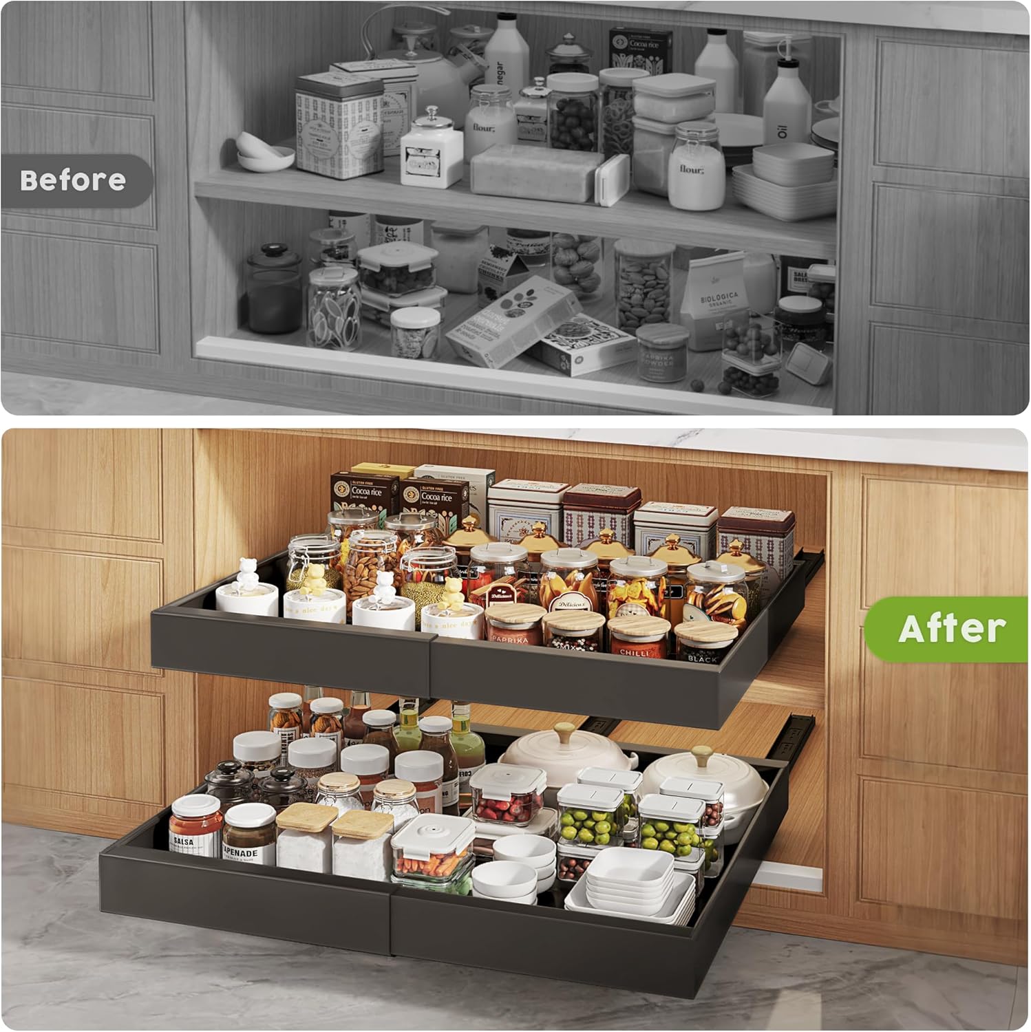 Thumbnail 5 de Seinloes 2 Pack Pull-Out Cabinet Organizer 21" Deep 〉 Cabinet Organizers 📦))