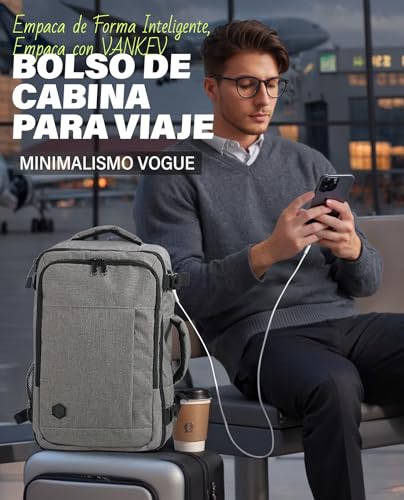 Thumbnail 1 de VANKEV Mochila de Viaje Cabina 40x20x25 cm (20L) para Ryanair – 14" portátil, gris