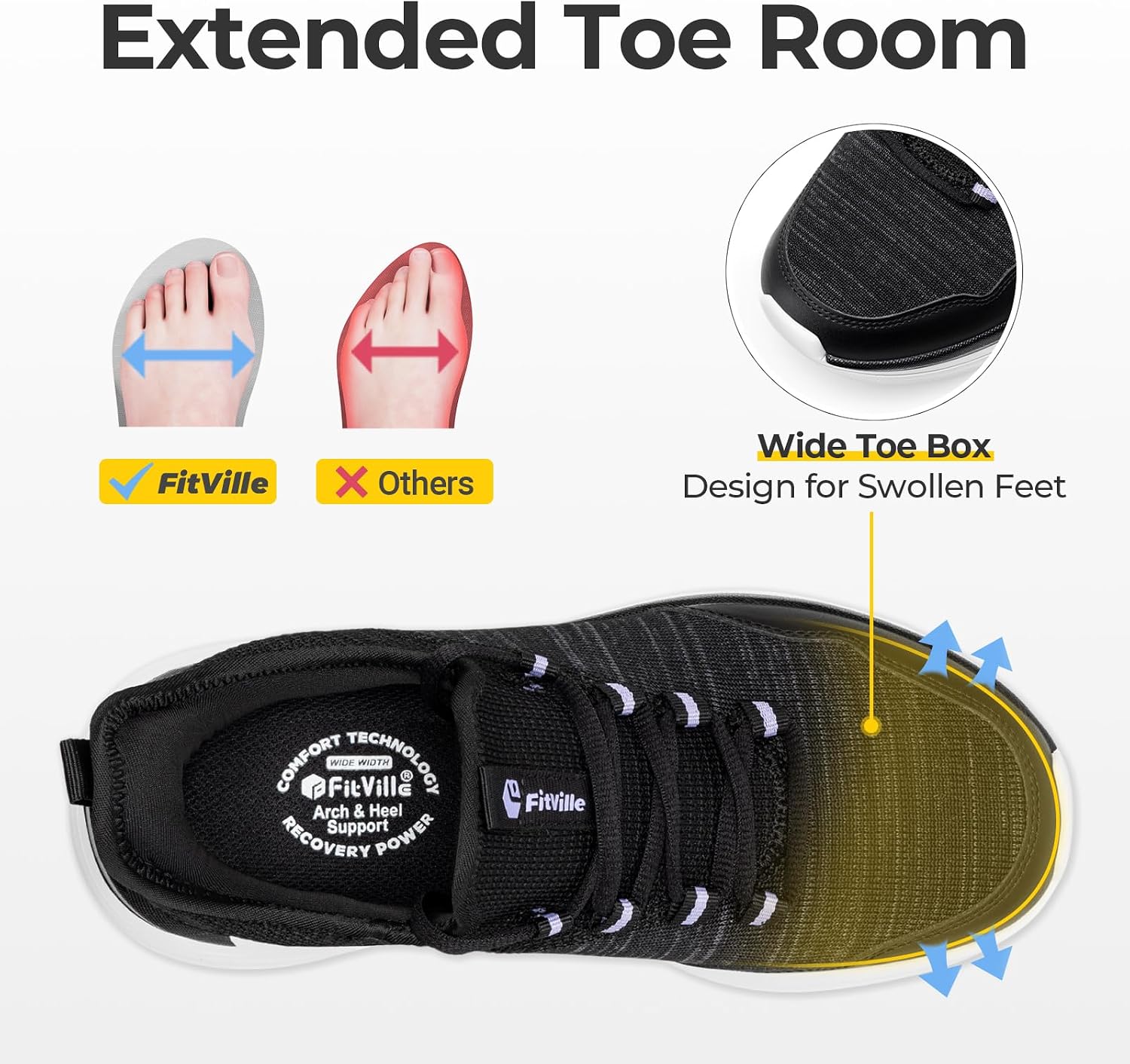 Detalle de FitVille Slip On Sneaker Damen – Breite Zehenbox, atmungsaktiv und ultraleicht