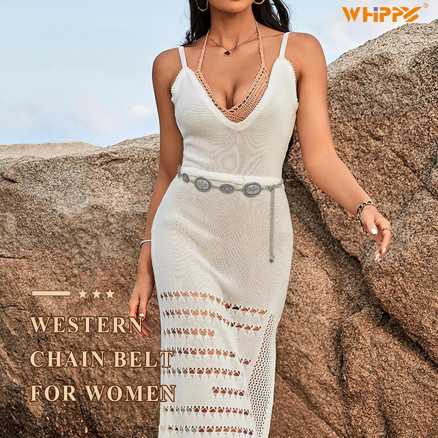 Detalle de WHIPPY Women Western Concho Belt – Vintage Gold Chain Waist Belt