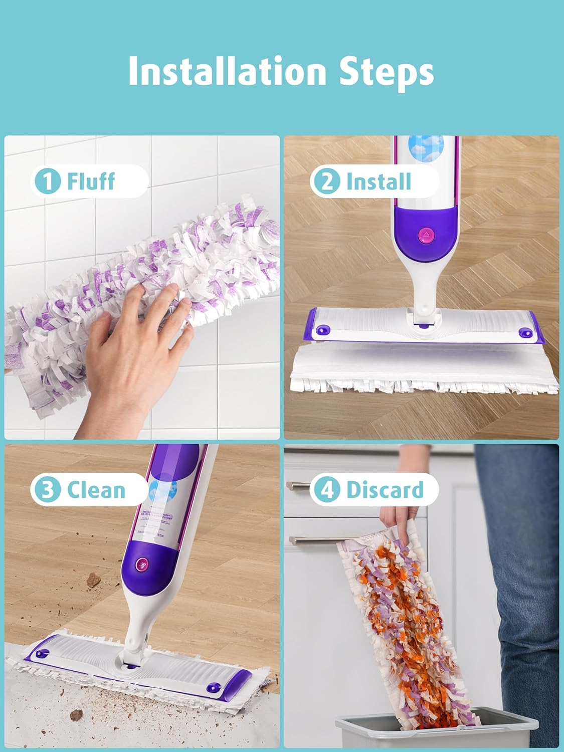 Detalle de AIR U+ 24 Pack Disposable Power Mop Pads Refills for Swiffer Power Mop (Unscented, 14-Layer Thickened)