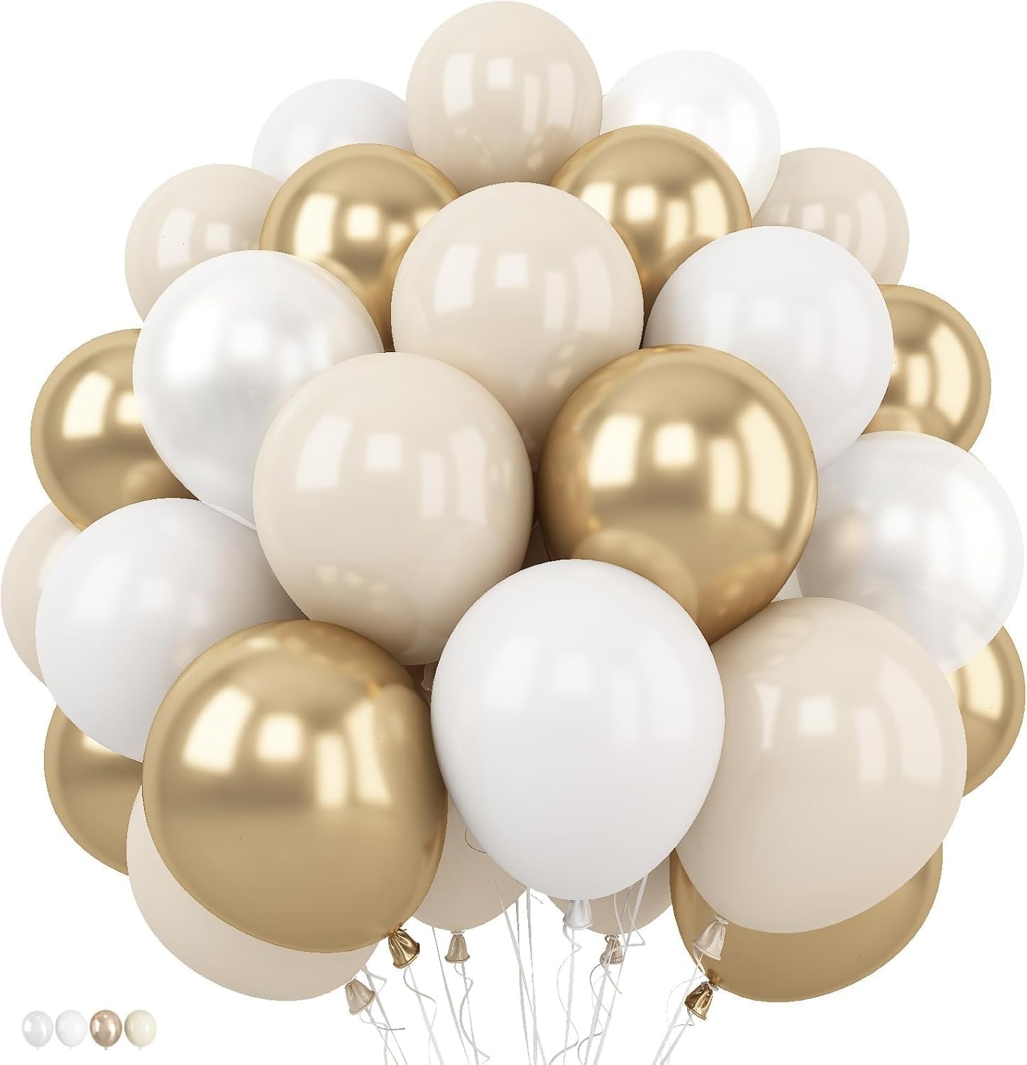 Detalle de Gold White Beige Balloons Set – 12-Inch Neutral Boho Latex Balloons (40-pack) for Weddings and Celebrations