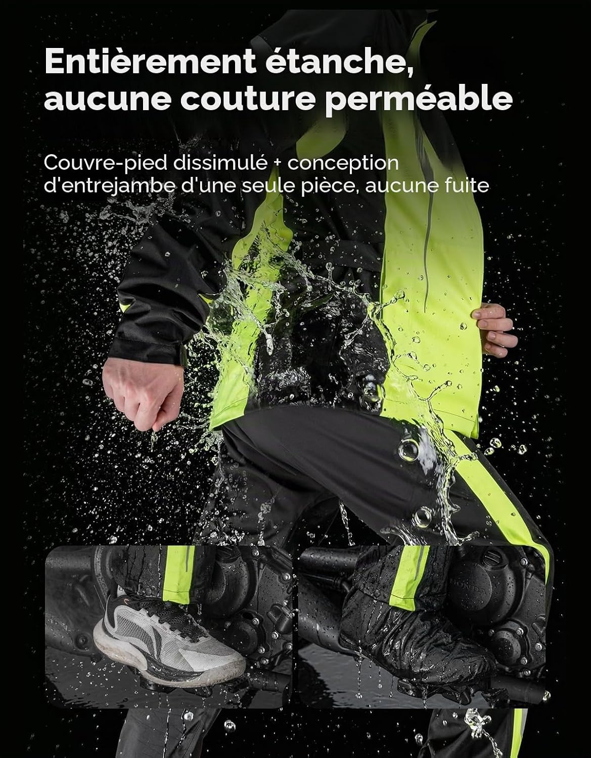Detalle 2 de KEMIMOTO Combinaison de Pluie Moto Homme — 20000 mm H₂O, respirante, réfléchissante et légère