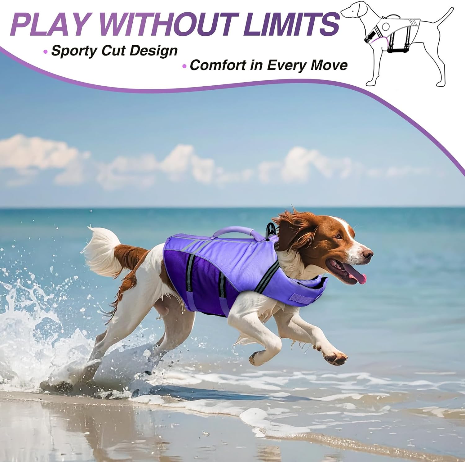 Detalle de VIVAGLORY Sports Style Dog Life Jacket — Robust Buoyancy Vest with Handle and Reflective Trim