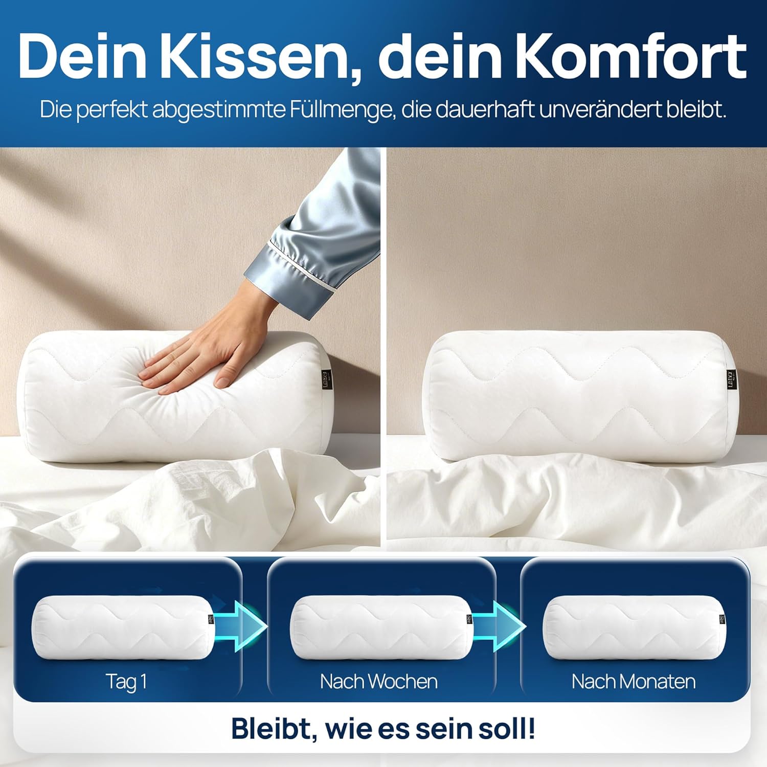 Thumbnail 2 de LILENO HOME Nackenrolle 15x40 (2er Set) – 95 °C waschbar, Oeko-Tex, Made in Germany
