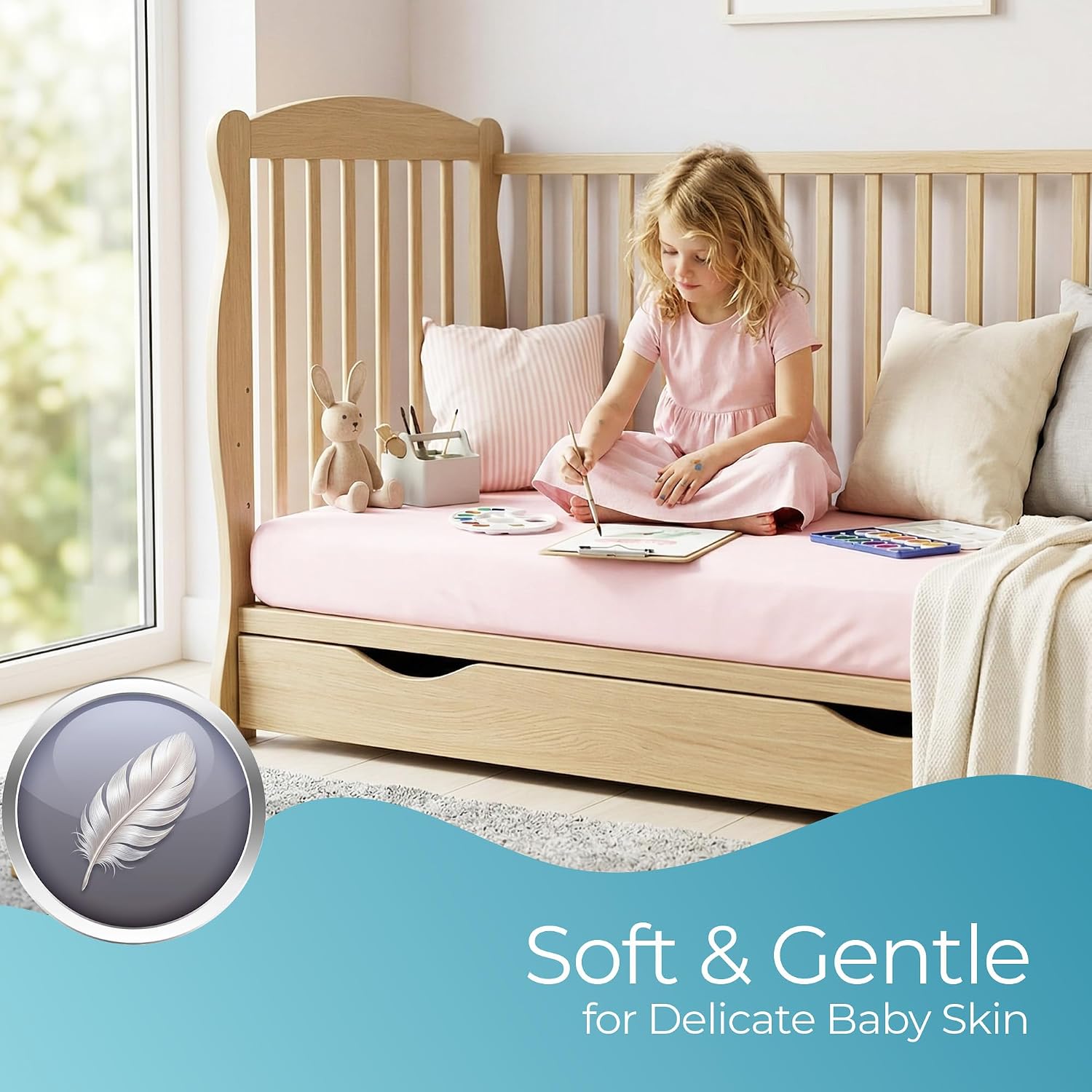 Detalle de Pink Cot Sheets 140 x 70 Fitted – Organic Cotton Cot Bed Sheets (2 Pack)